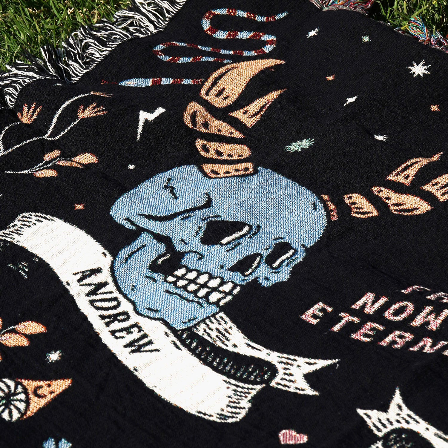 Personalized Zodiac Skull Couple Throw Blanket - Woven - Personalized Gifts for Couples, Custom Birthday Gifts, Custom Anniversary Gifts | Relatable Basic