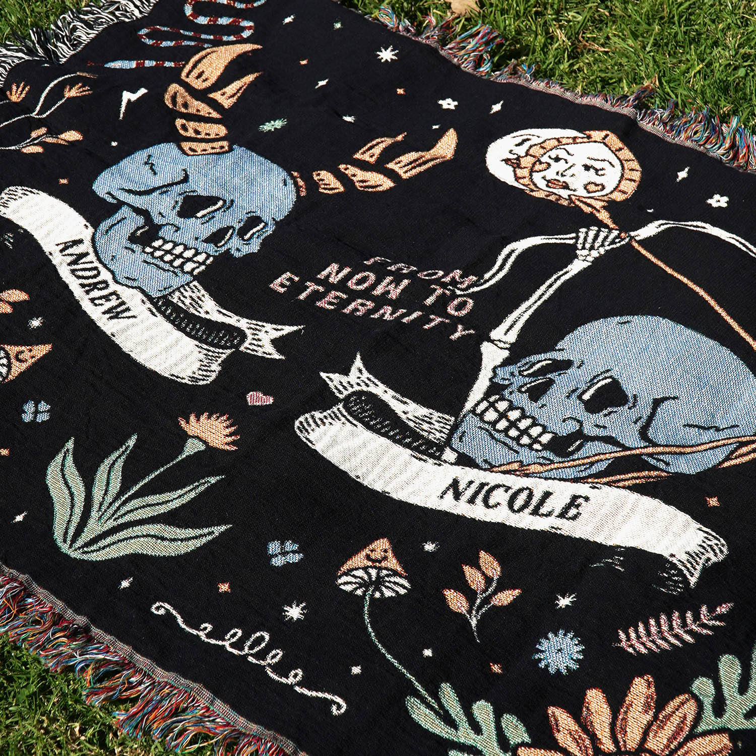Personalized Zodiac Skull Couple Throw Blanket - Woven - Personalized Gifts for Couples, Custom Birthday Gifts, Custom Anniversary Gifts | Relatable Basic