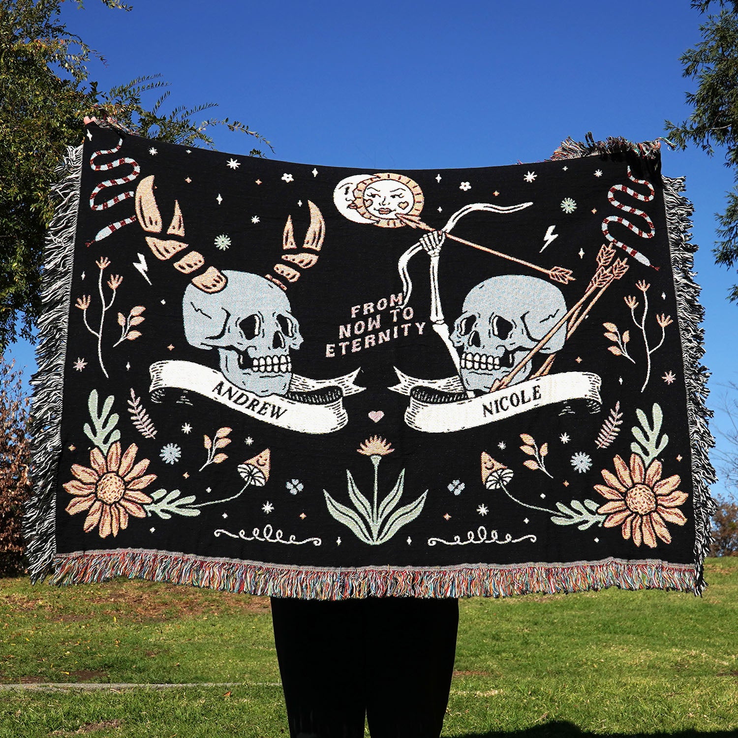 Personalized Zodiac Skull Couple Throw Blanket - Woven - Personalized Gifts for Couples, Custom Birthday Gifts, Custom Anniversary Gifts | Relatable Basic