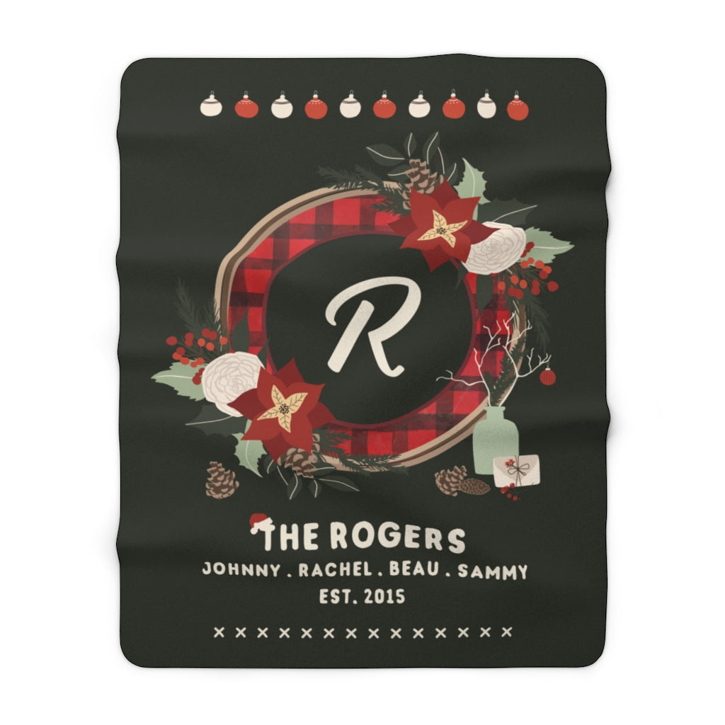 Personalized Family Christmas Fleece Blanket with Names (Wreath) - Fleece - Personalized Gifts for Couples, Custom Birthday Gifts, Custom Anniversary Gifts | Relatable Basic
