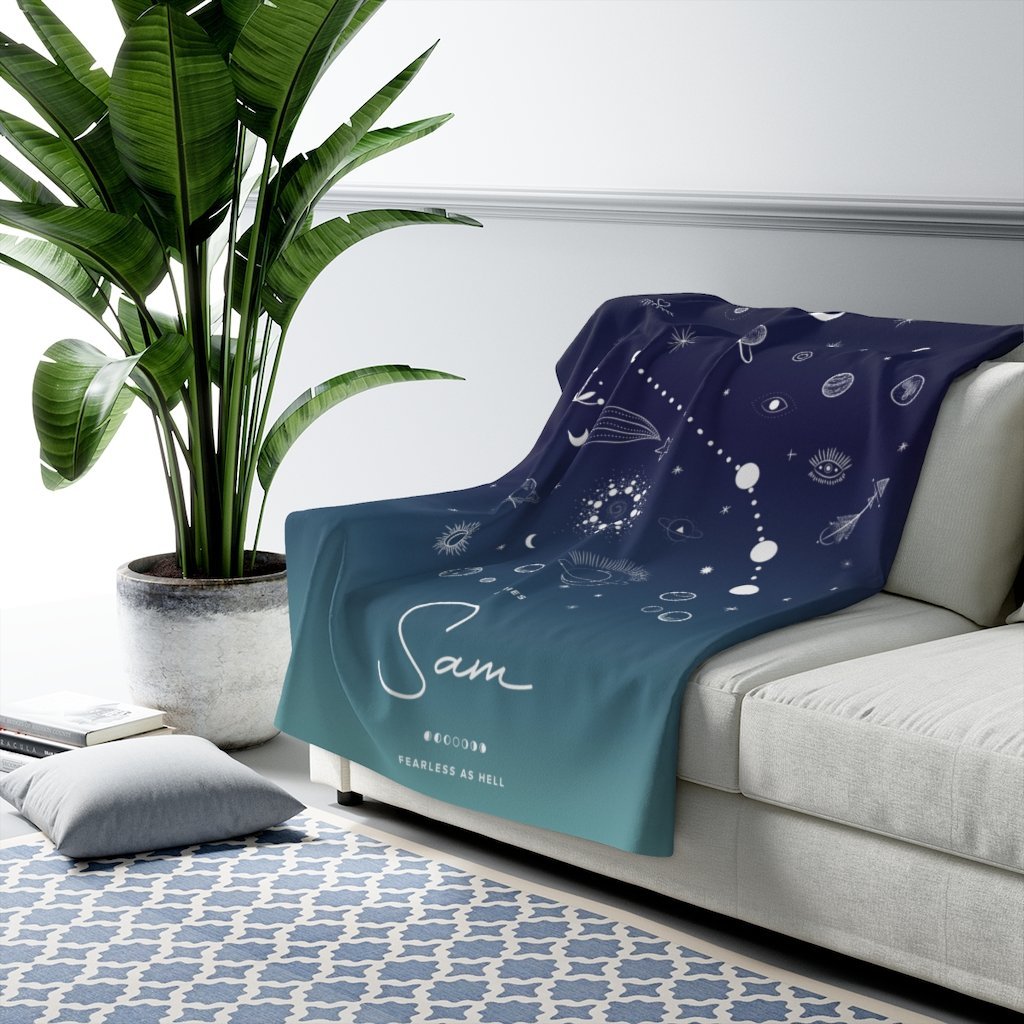 Personalized Zodiac (Blue Green Gradient) Fleece Blanket - Fleece - Personalized Gifts for Couples, Custom Birthday Gifts, Custom Anniversary Gifts | Relatable Basic