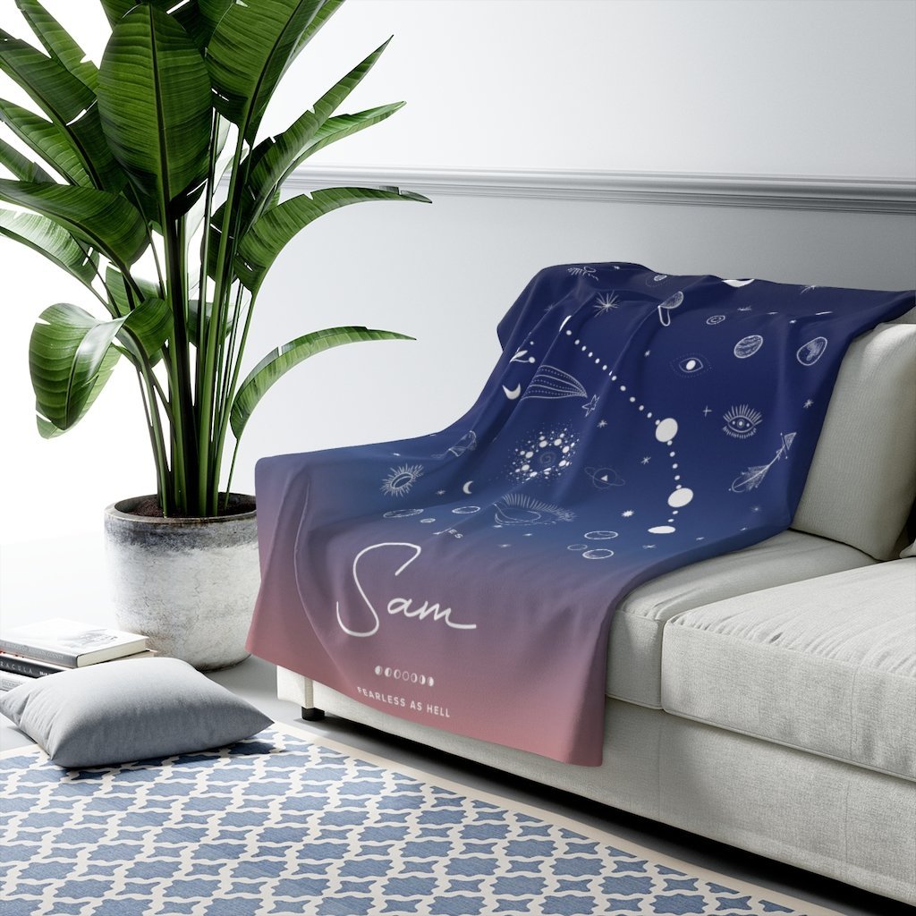Personalized Zodiac (Blue Pink Gradient) Fleece Blanket - Fleece - Personalized Gifts for Couples, Custom Birthday Gifts, Custom Anniversary Gifts | Relatable Basic