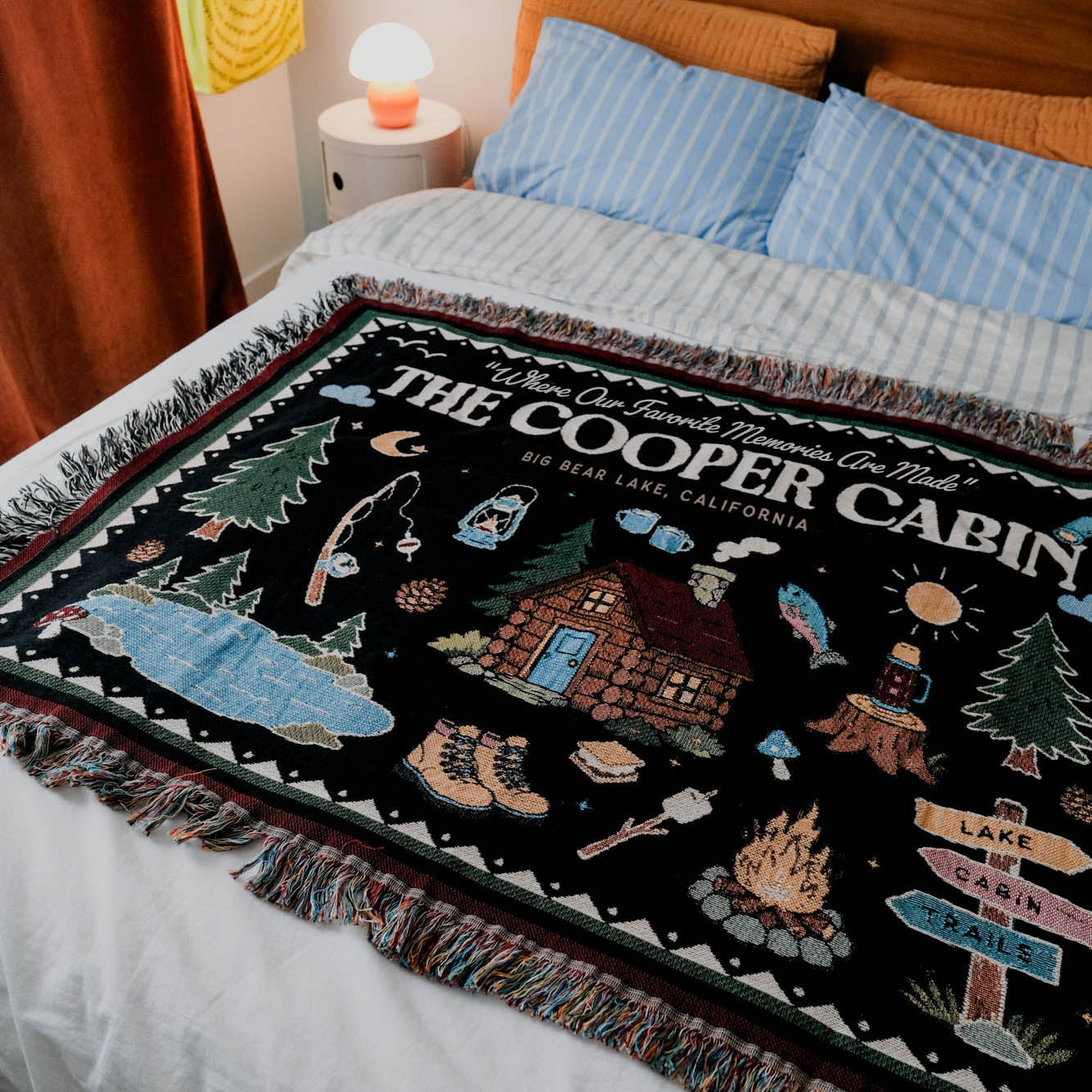 Personalized Colorful Cabin Woven Blanket