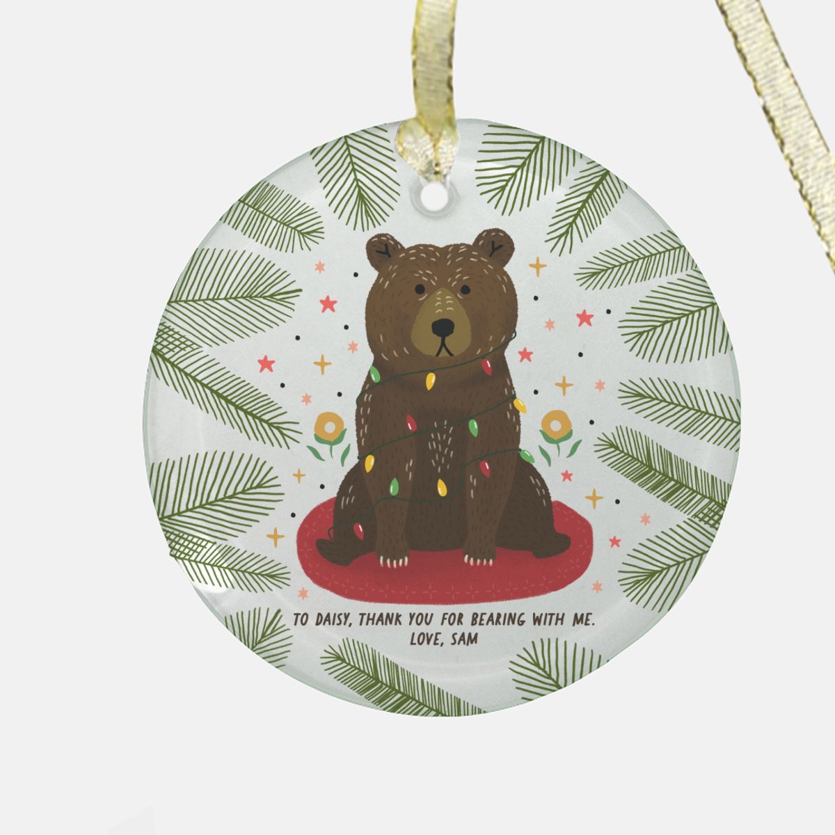 Personalized Christmas Bear Glass Ornament - Relatable Basic