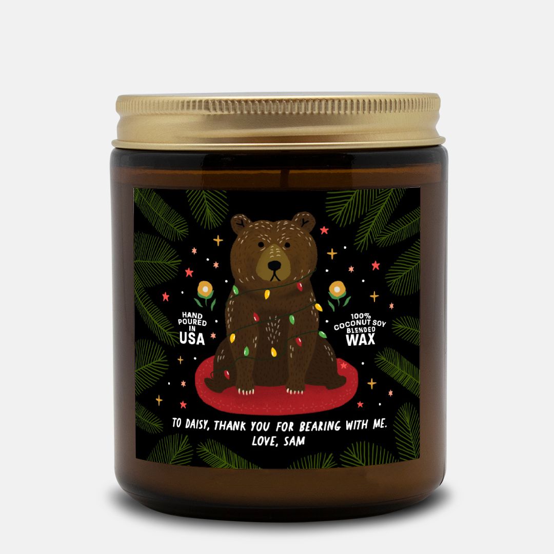 Personalized Christmas Bear Candle Amber Jar - Relatable Basic