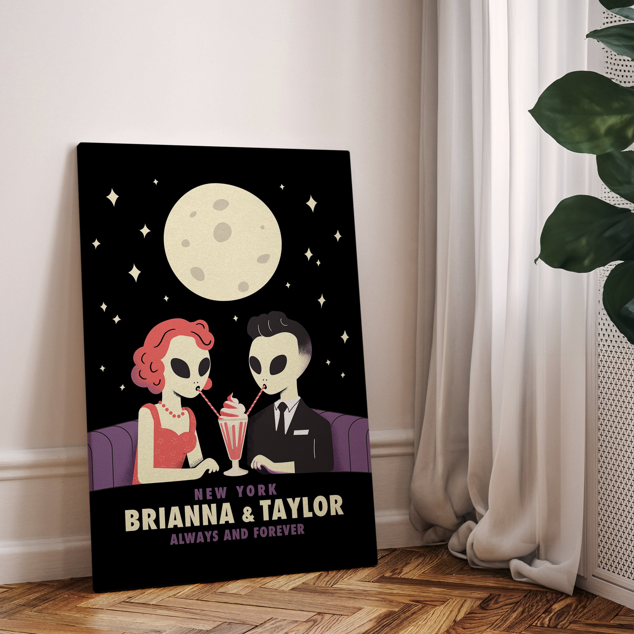 Personalized Couple Aliens On A Date Canvas Wrap - Relatable Basic