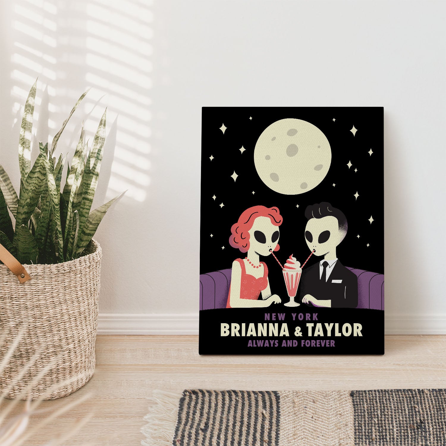 Personalized Couple Aliens On A Date Canvas Wrap - Relatable Basic