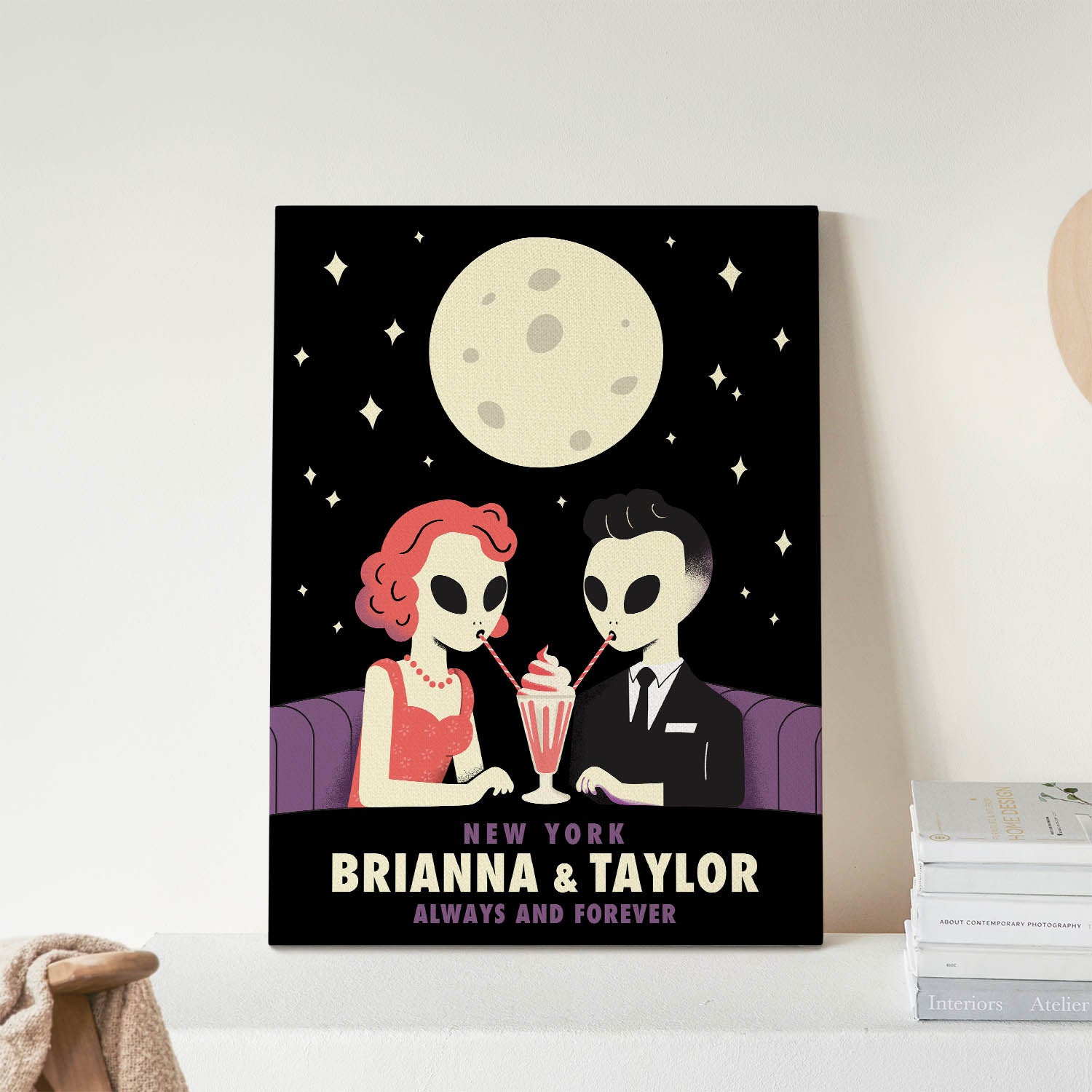 Personalized Couple Aliens On A Date Canvas Wrap - Relatable Basic