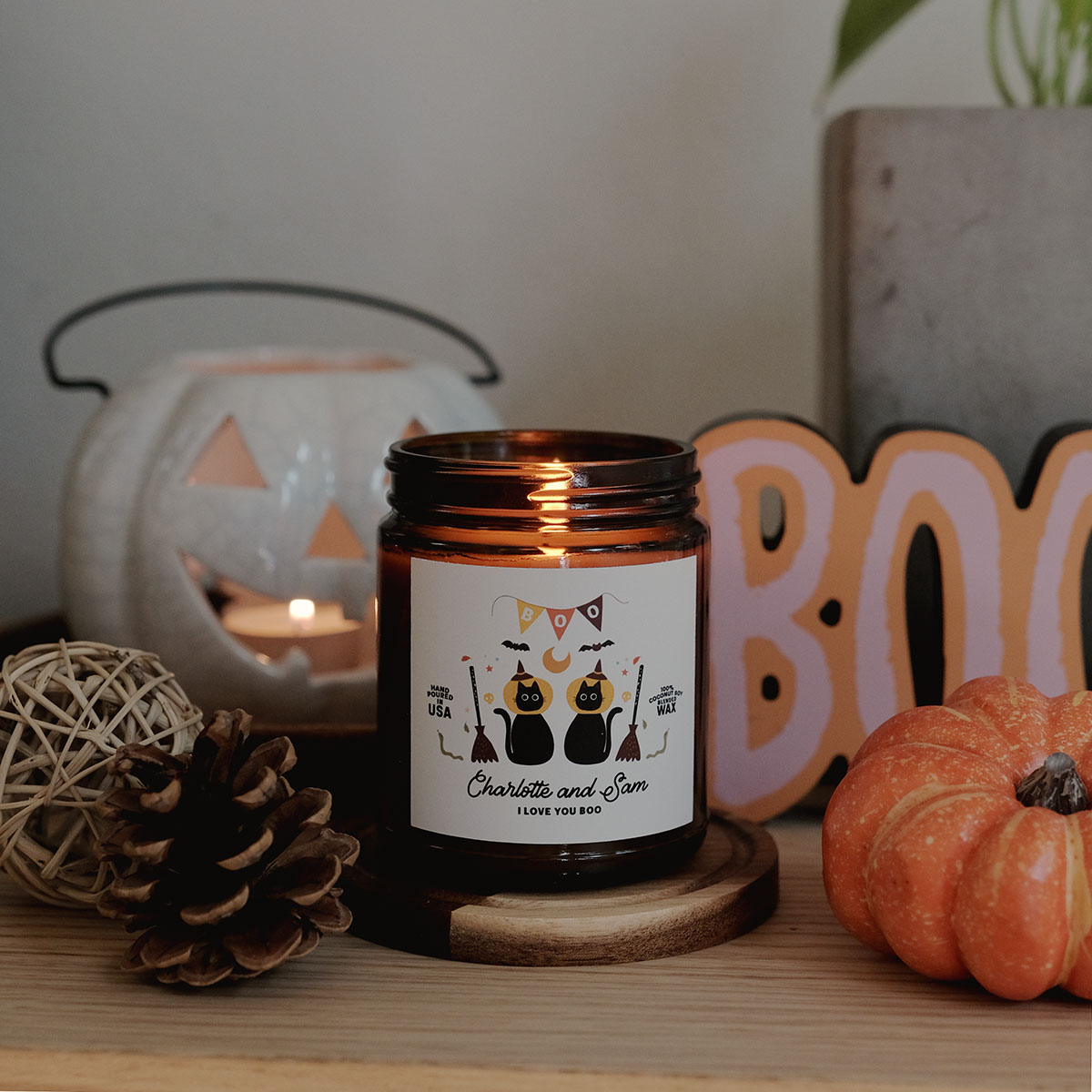Personalized Spooky Couple Candle Amber Jar - Relatable Basic