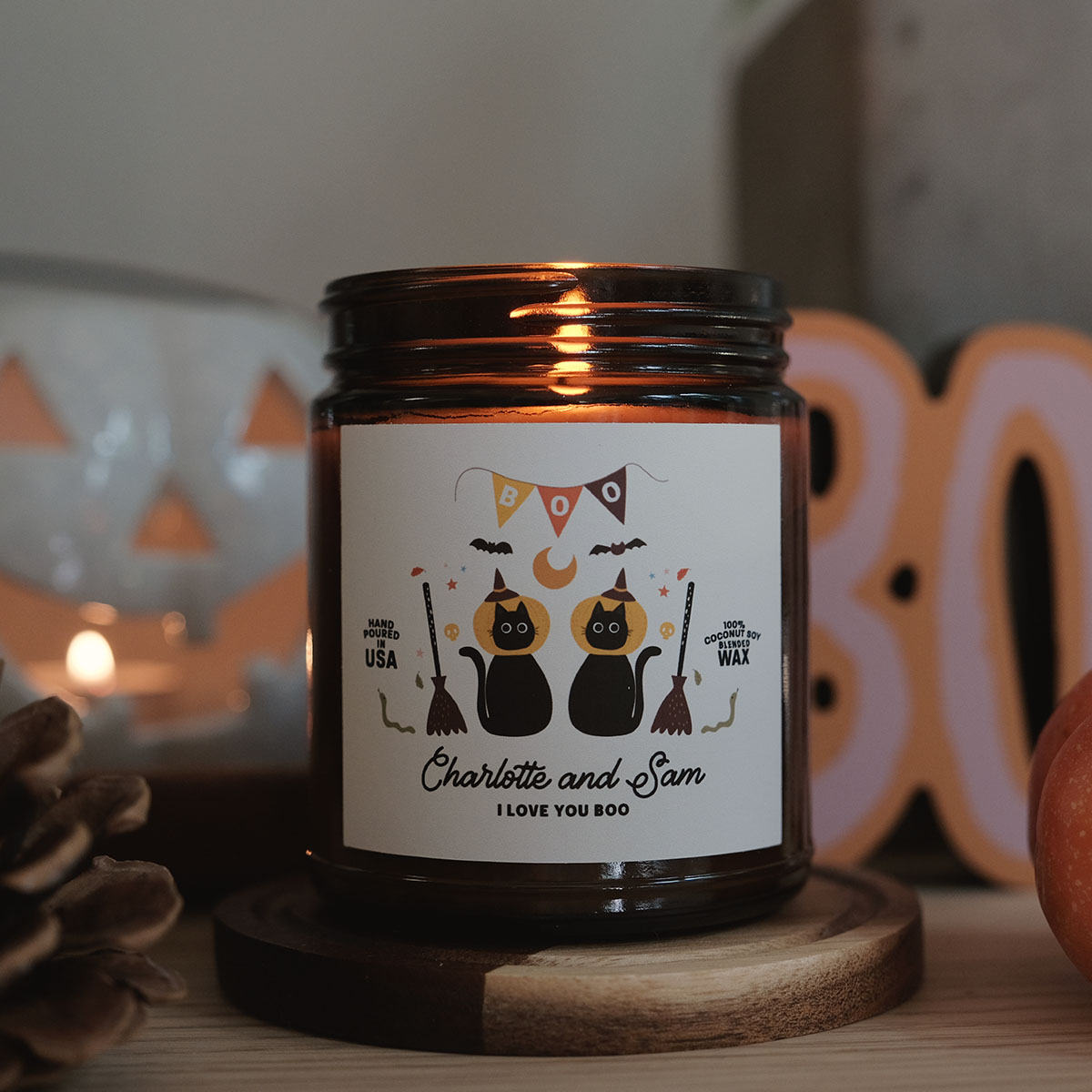 Personalized Spooky Couple Candle Amber Jar - Relatable Basic