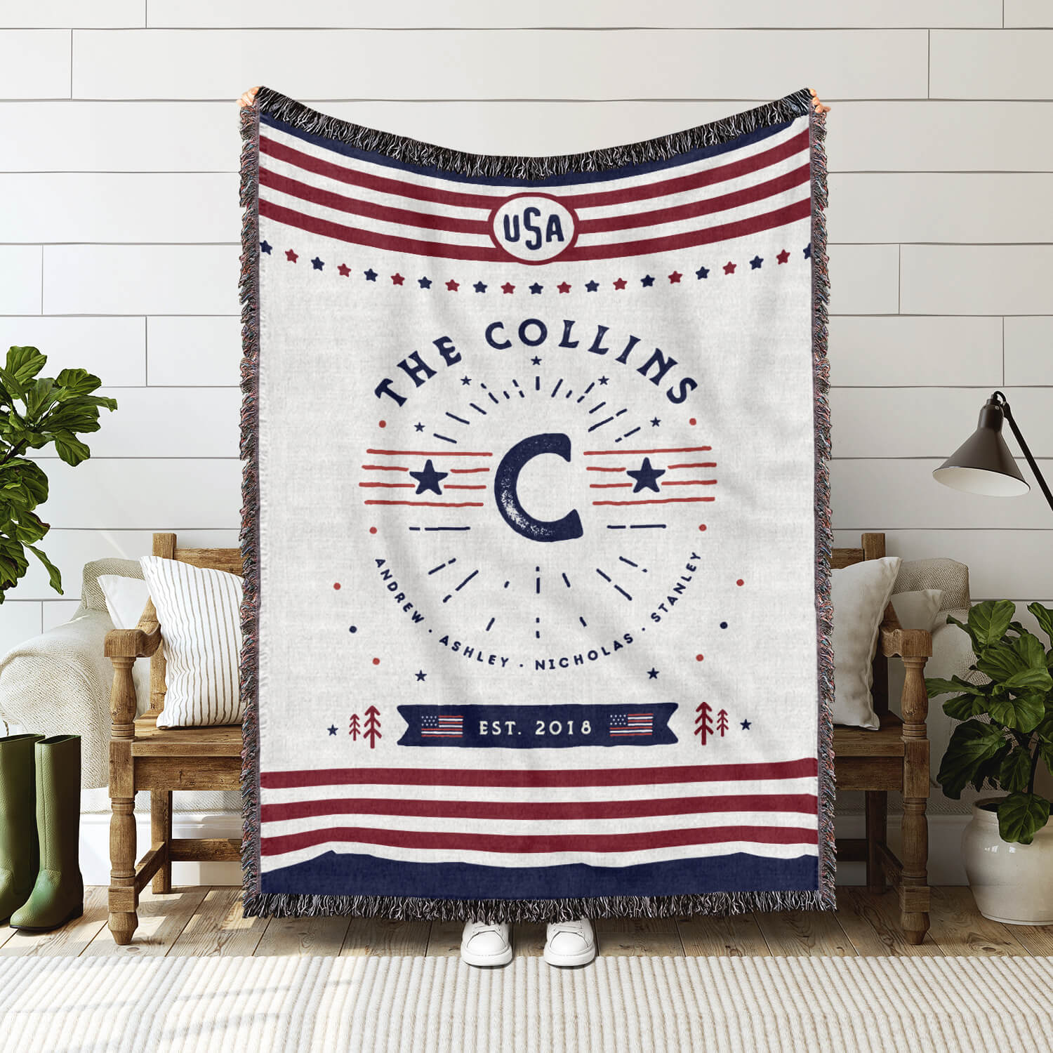 Personalized American Family Woven Blanket - Custom Gift for Loved Ones | Relatable Basic