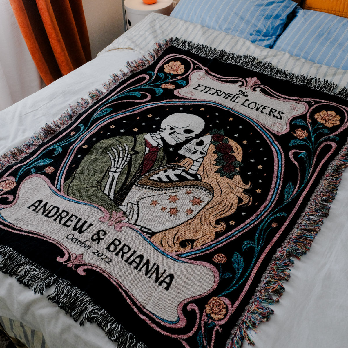 Personalized "The Eternal Lovers" Couple Art Nouveau Woven Blanket
