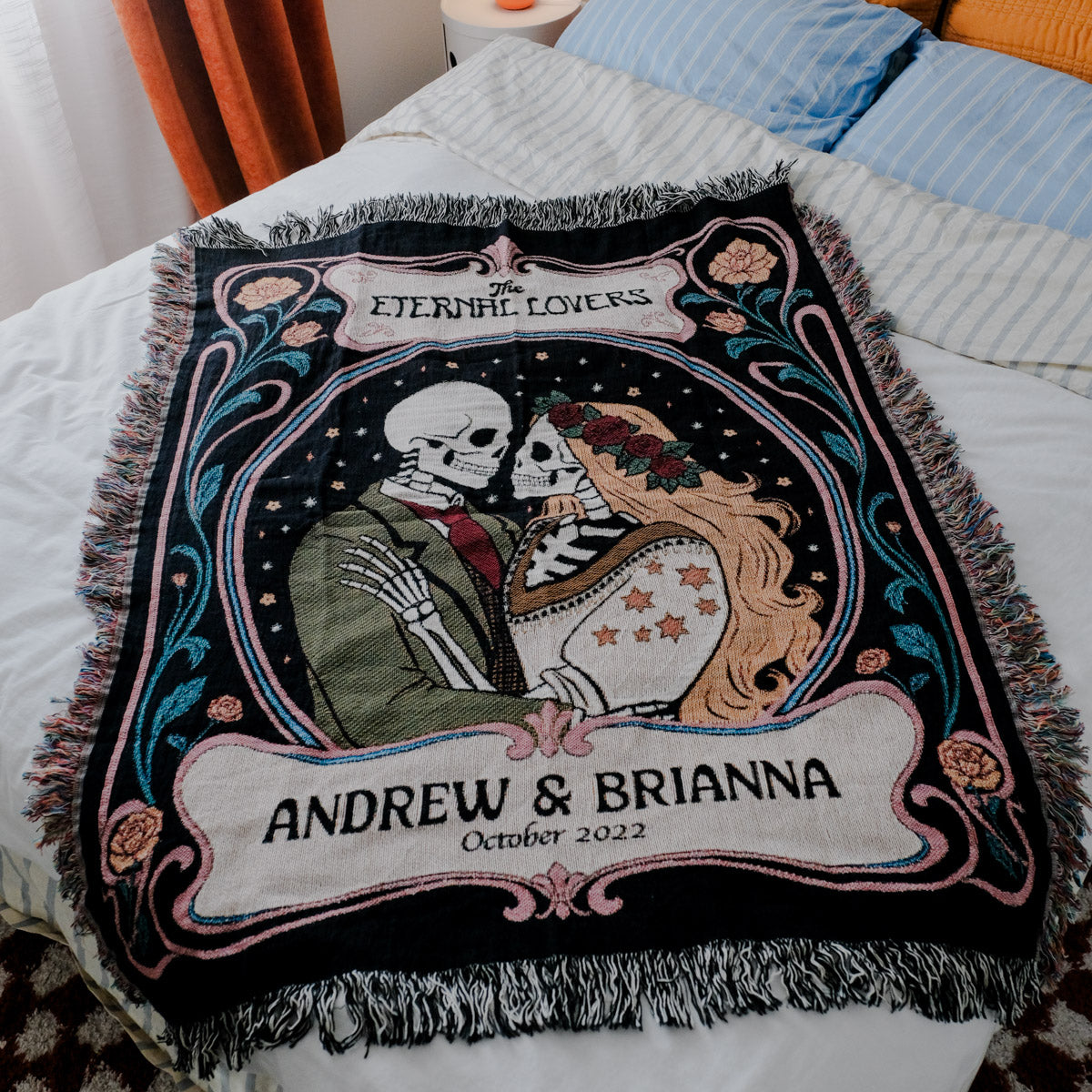 Personalized "The Eternal Lovers" Couple Art Nouveau Woven Blanket