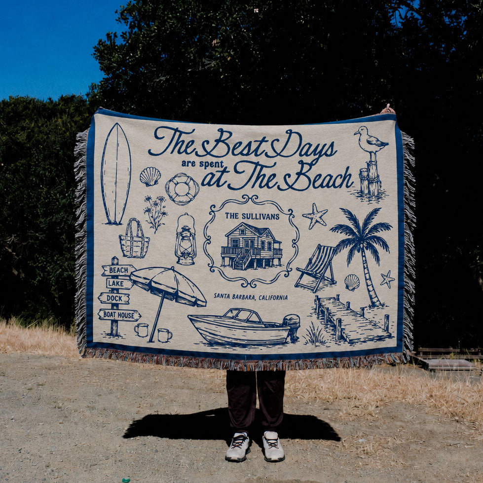 Personalized Family Beach House Woven Blanket
