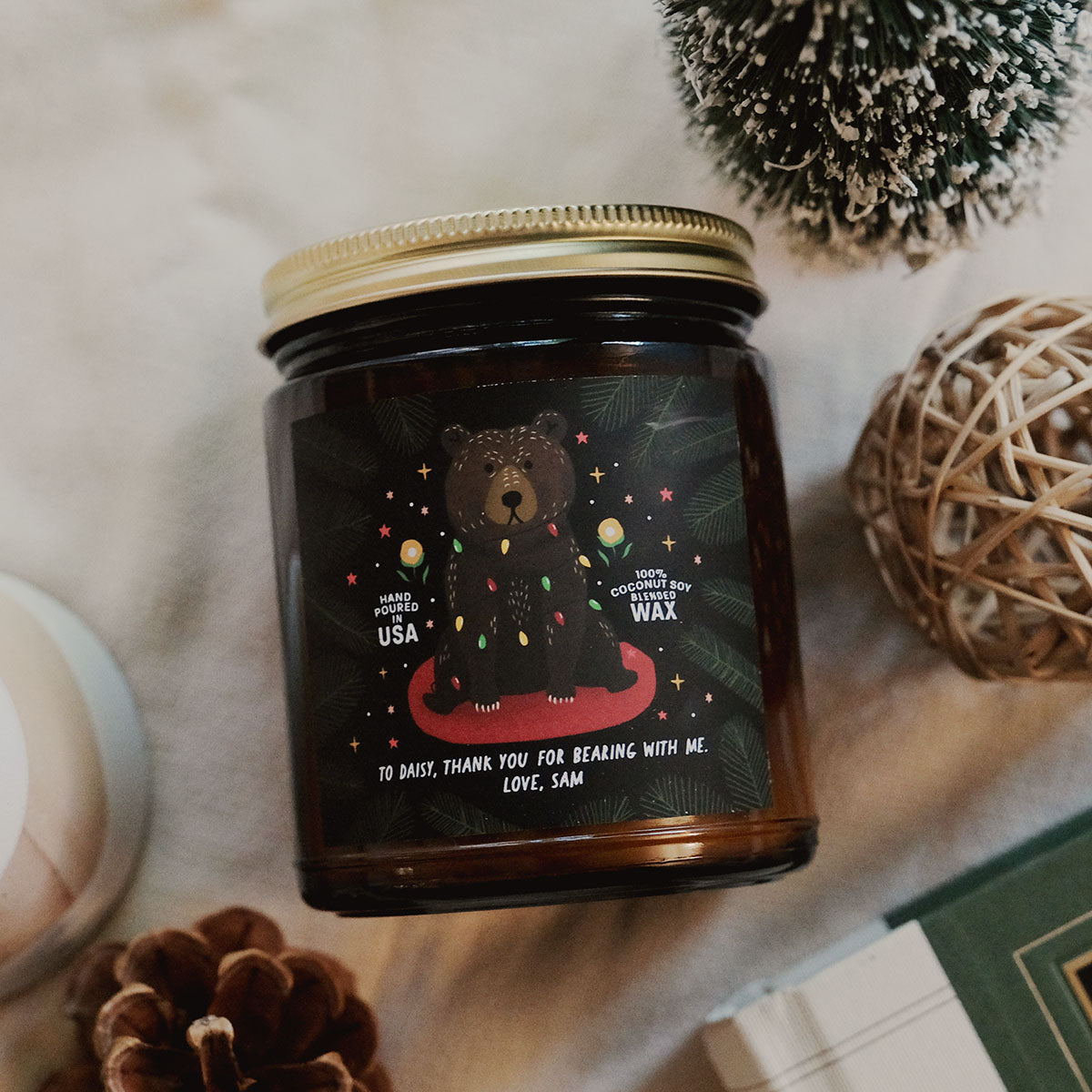 Personalized Christmas Bear Candle Amber Jar - Relatable Basic