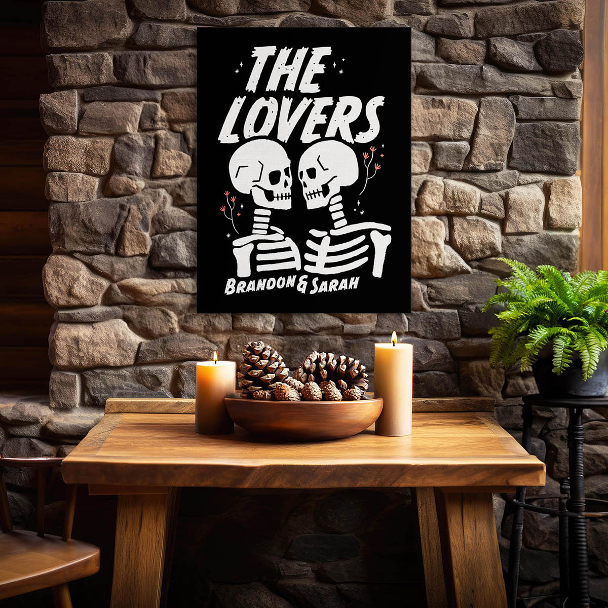 Personalized Couple Checkered Skeletons Canvas Wrap