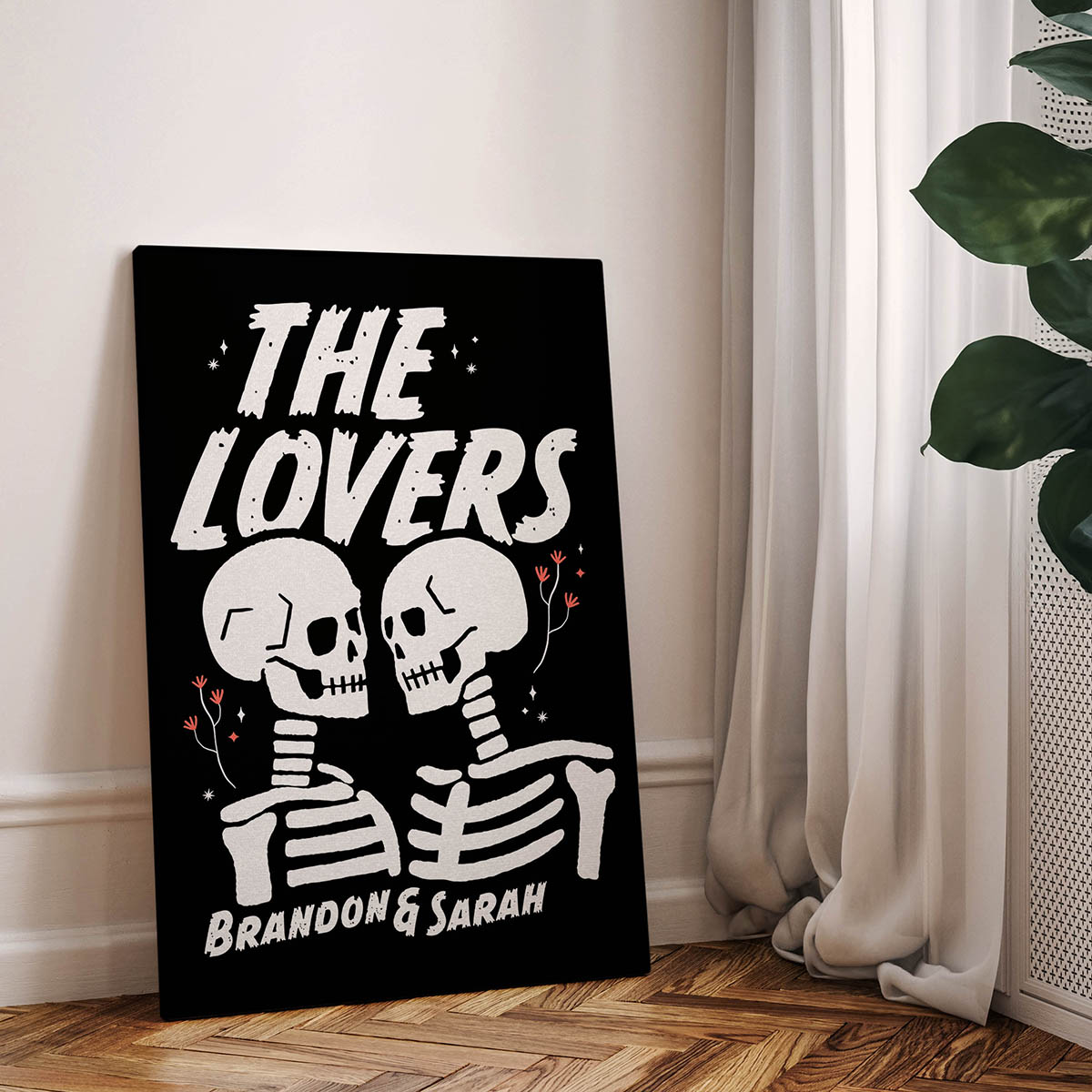 Personalized Couple Checkered Skeletons Canvas Wrap