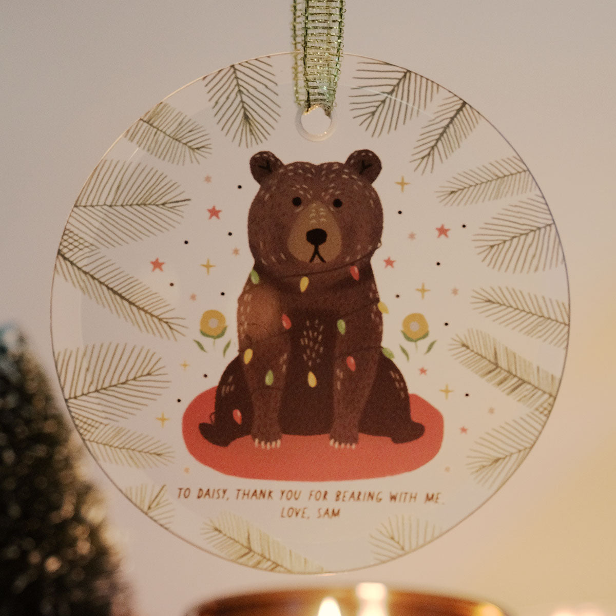 Personalized Christmas Bear Glass Ornament - Relatable Basic