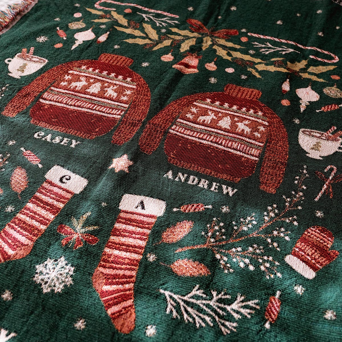 Personalized Christmas Sweater Couple Woven Blanket