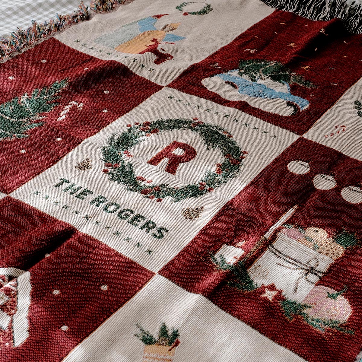Personalized Family Name Christmas Woven Throw