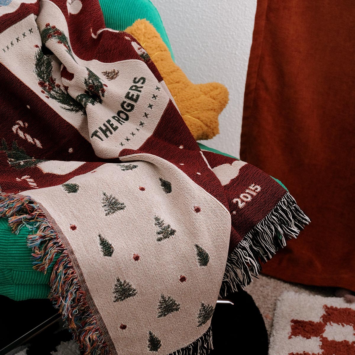 Personalized Family Name Christmas Woven Throw