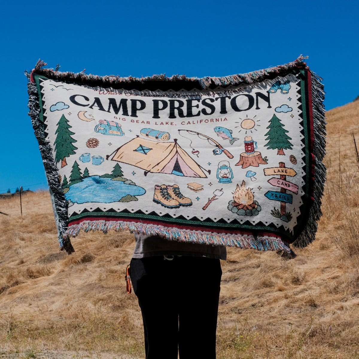 Personalized Colorful Family Camp Woven Blanket