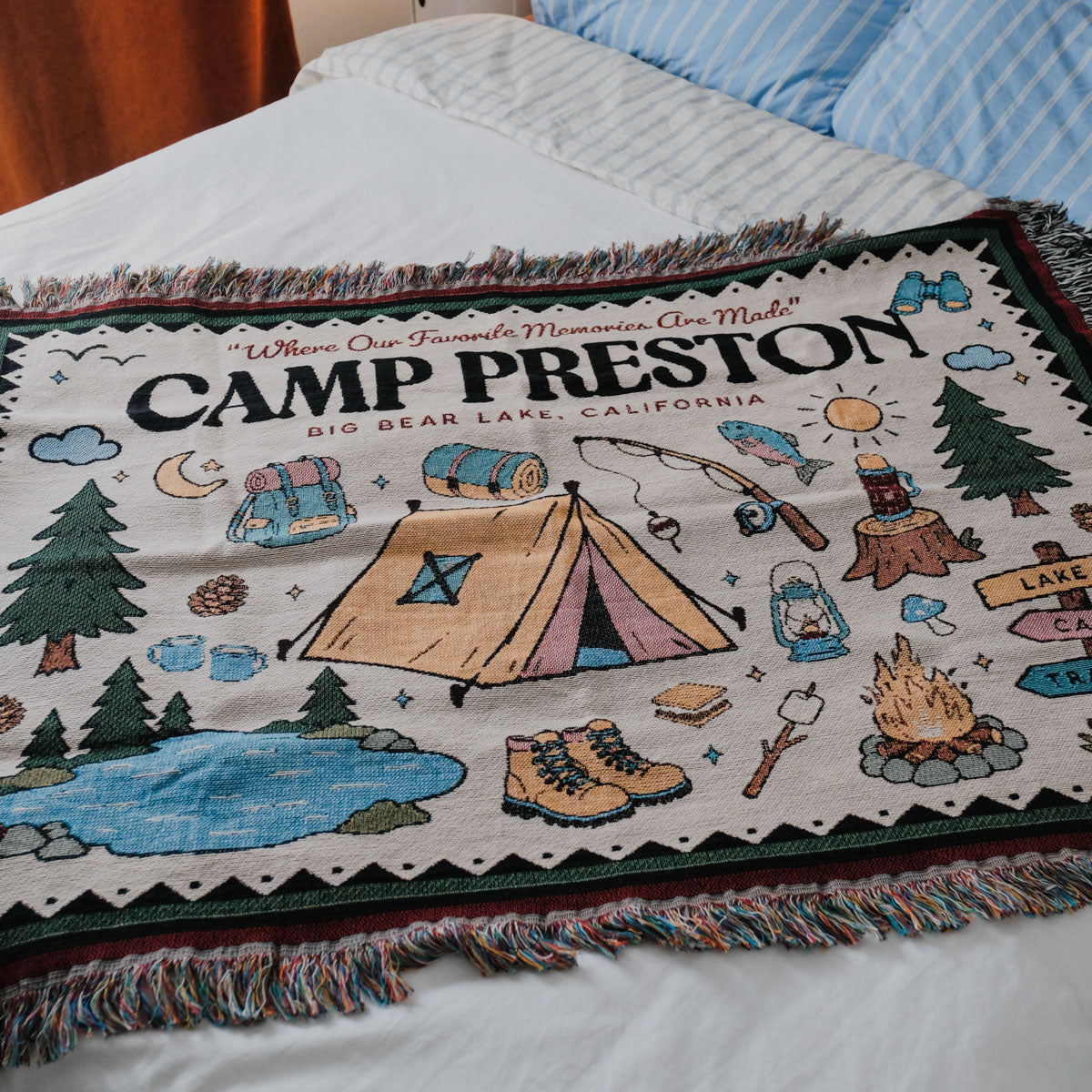 Personalized Colorful Family Camp Woven Blanket
