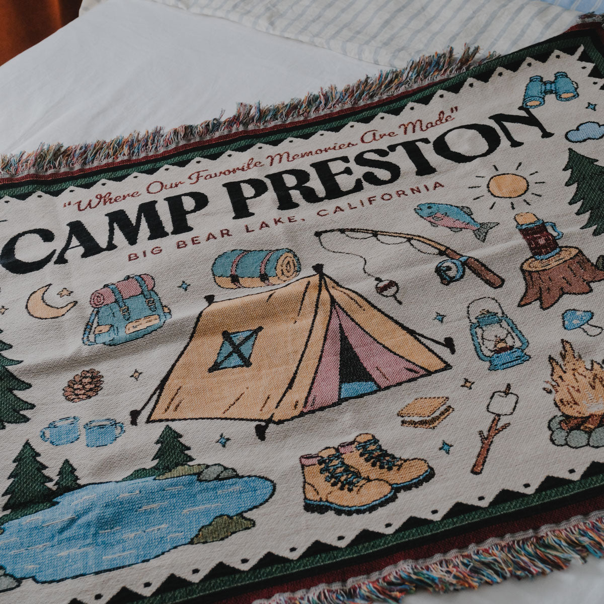 Personalized Colorful Family Camp Woven Blanket