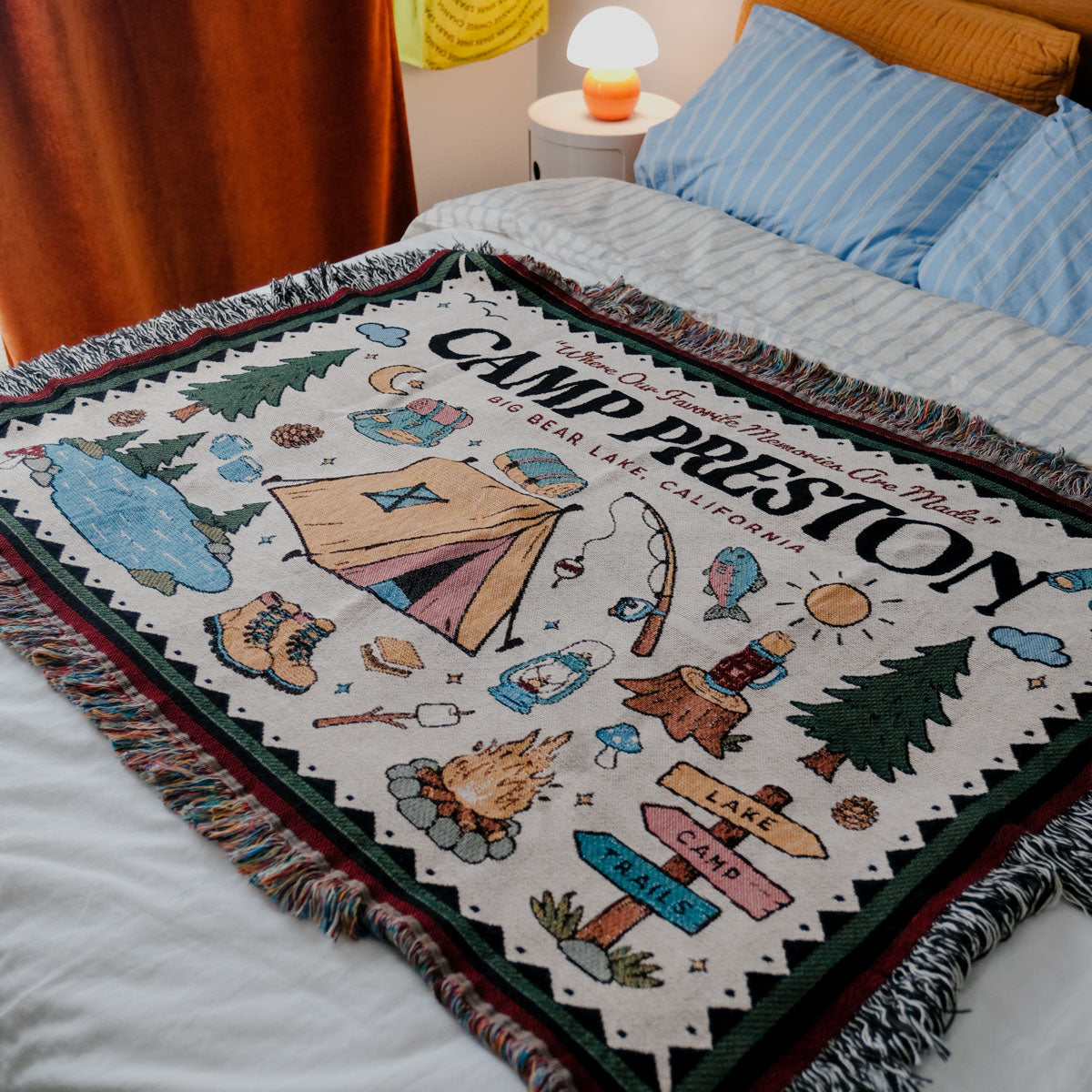 Personalized Colorful Family Camp Woven Blanket
