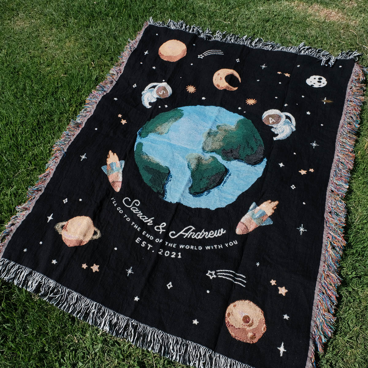 Couple Astronauts Outer Space Woven Blanket - Relatable Basic