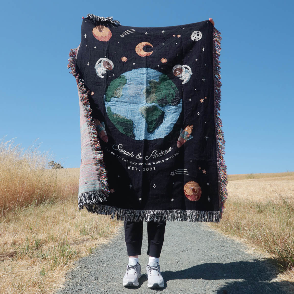 Couple Astronauts Outer Space Woven Blanket - Relatable Basic