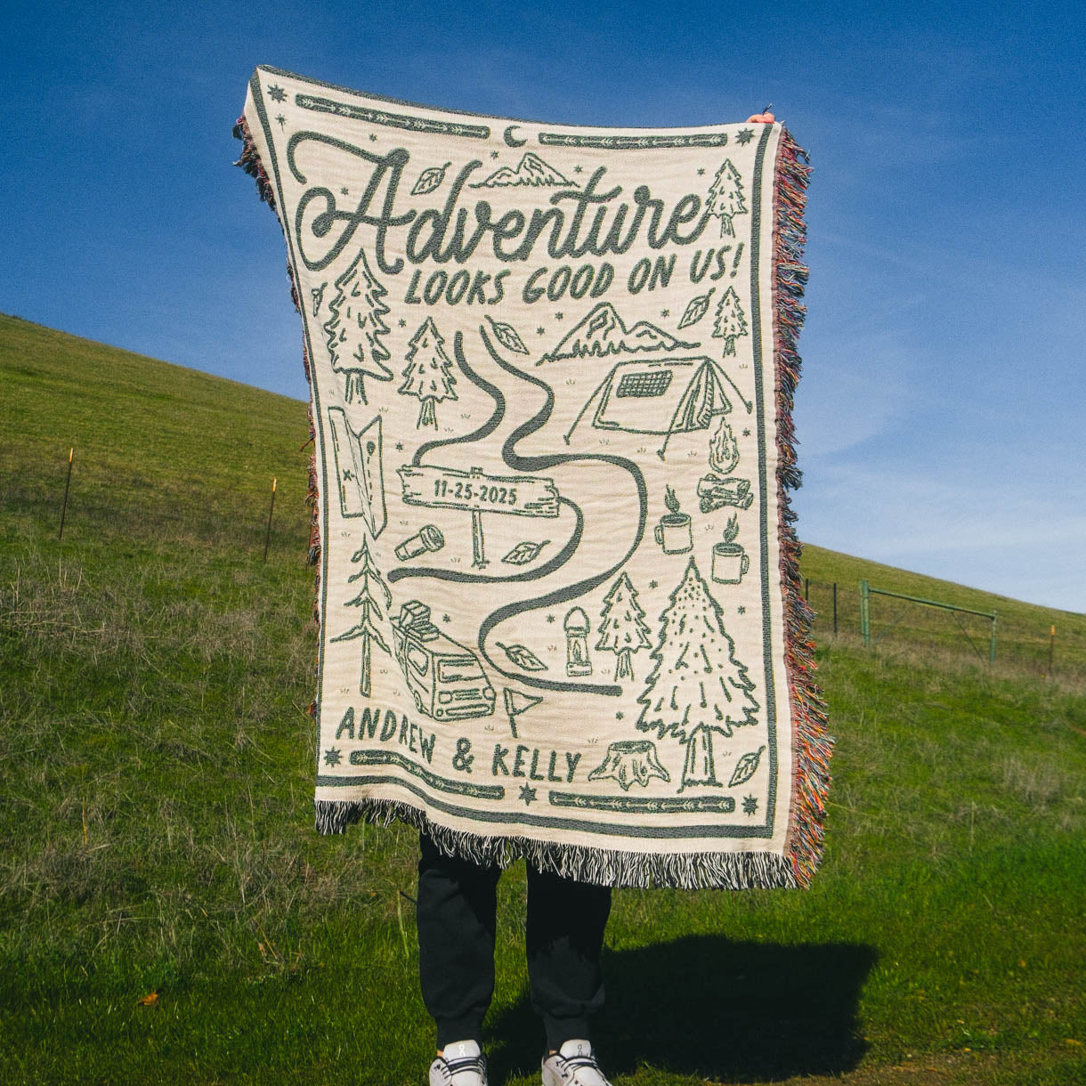 Personalized Couple Camping Woven Blanket