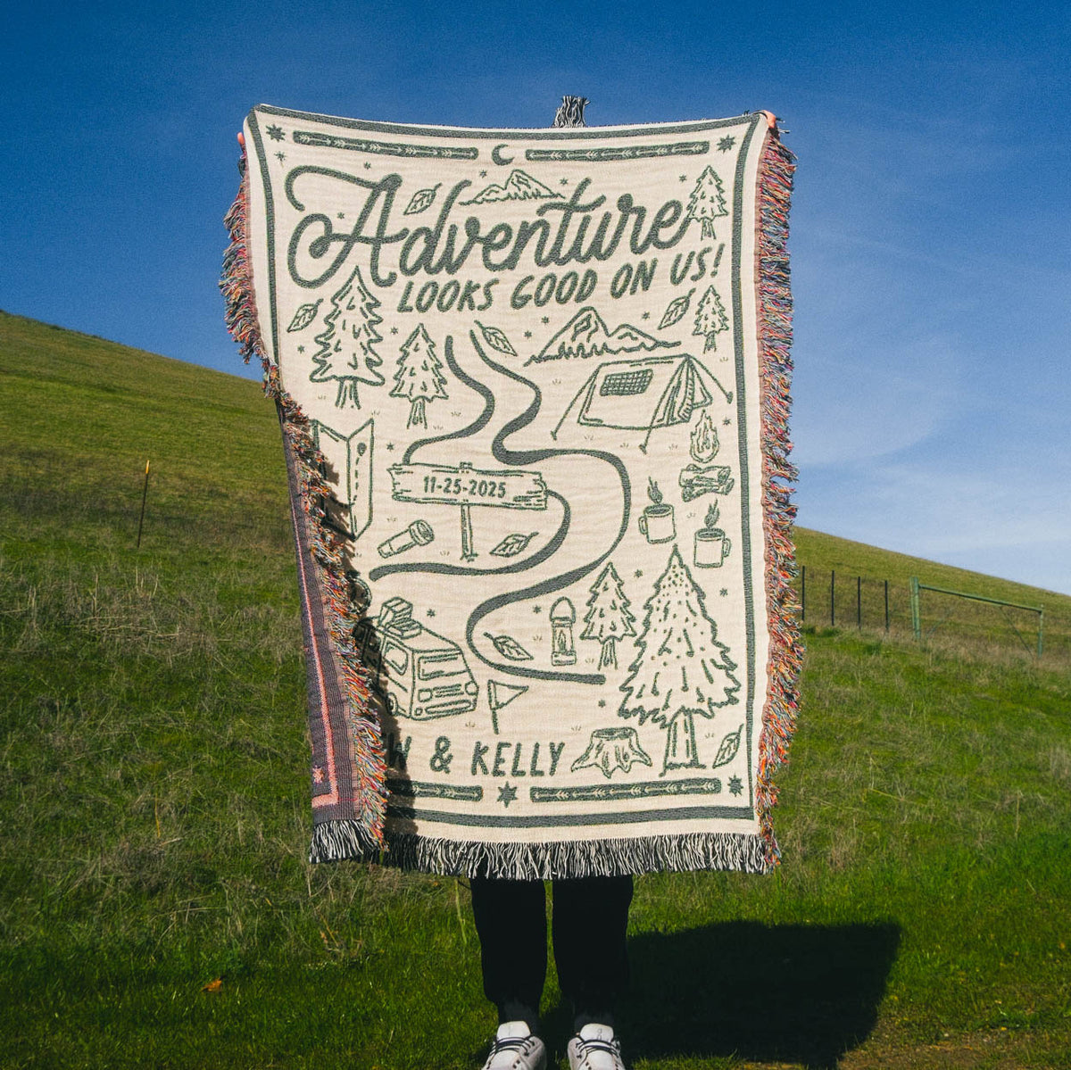 Personalized Couple Camping Woven Blanket