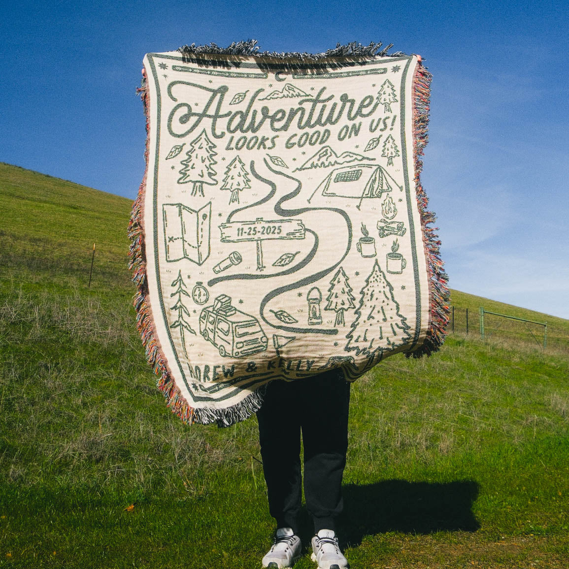 Personalized Couple Camping Woven Blanket