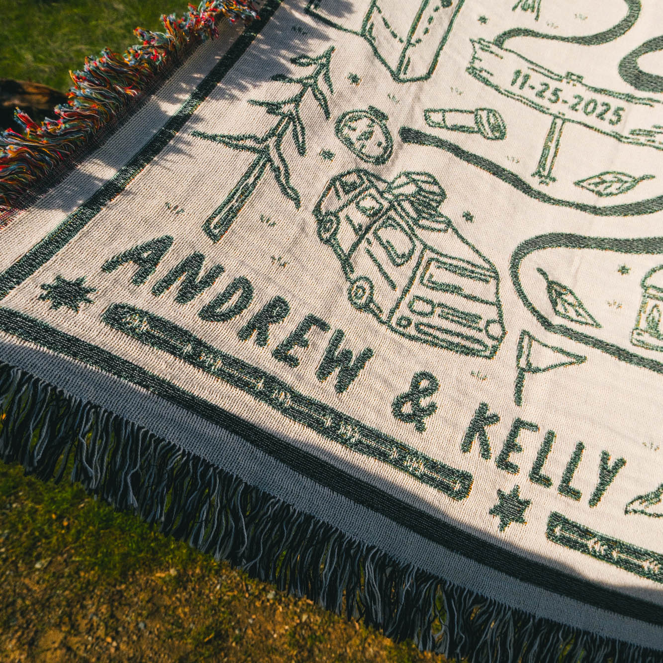 Personalized Couple Camping Woven Blanket