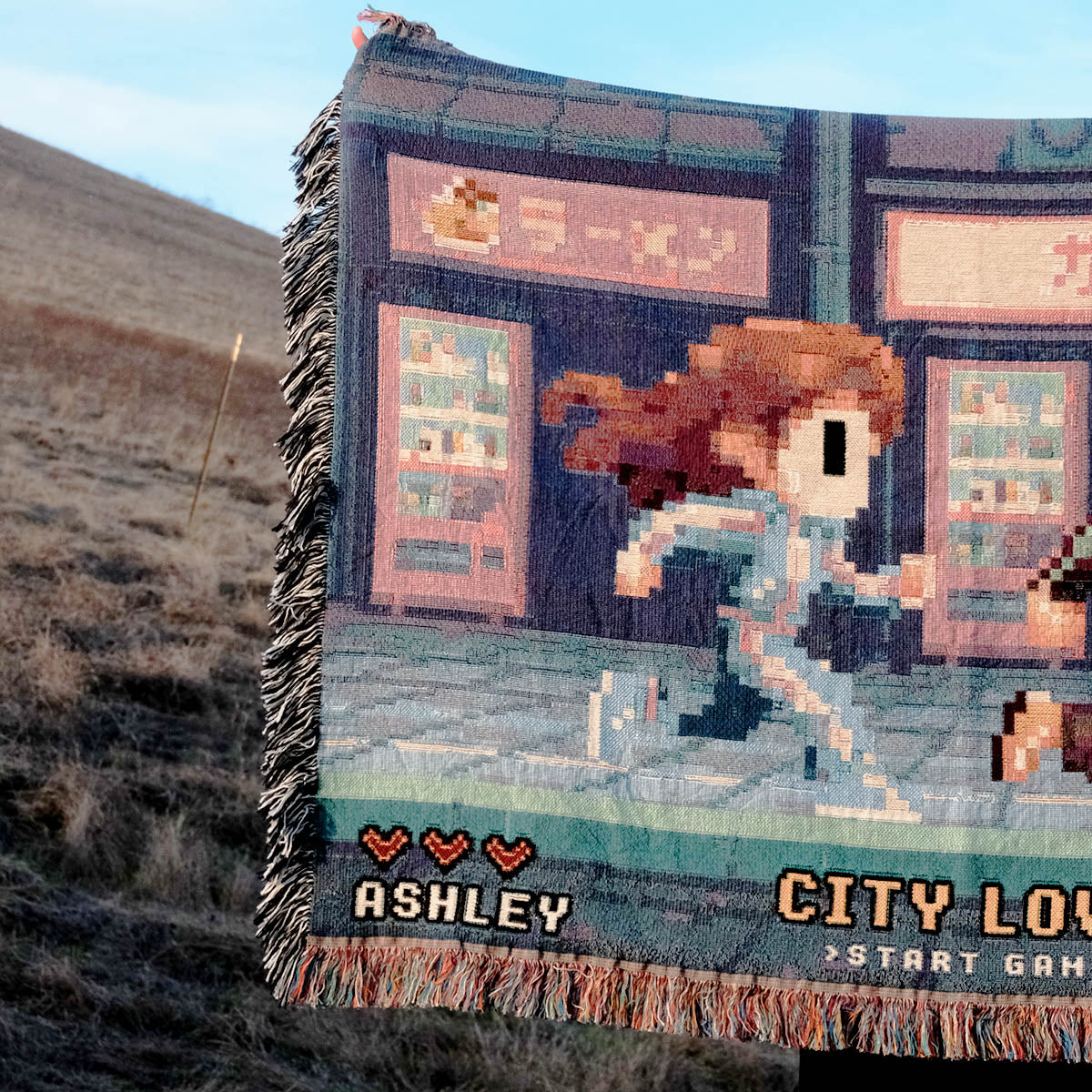 Personalized Retro 8-Bit Gaming Couple Japan Woven Blanket