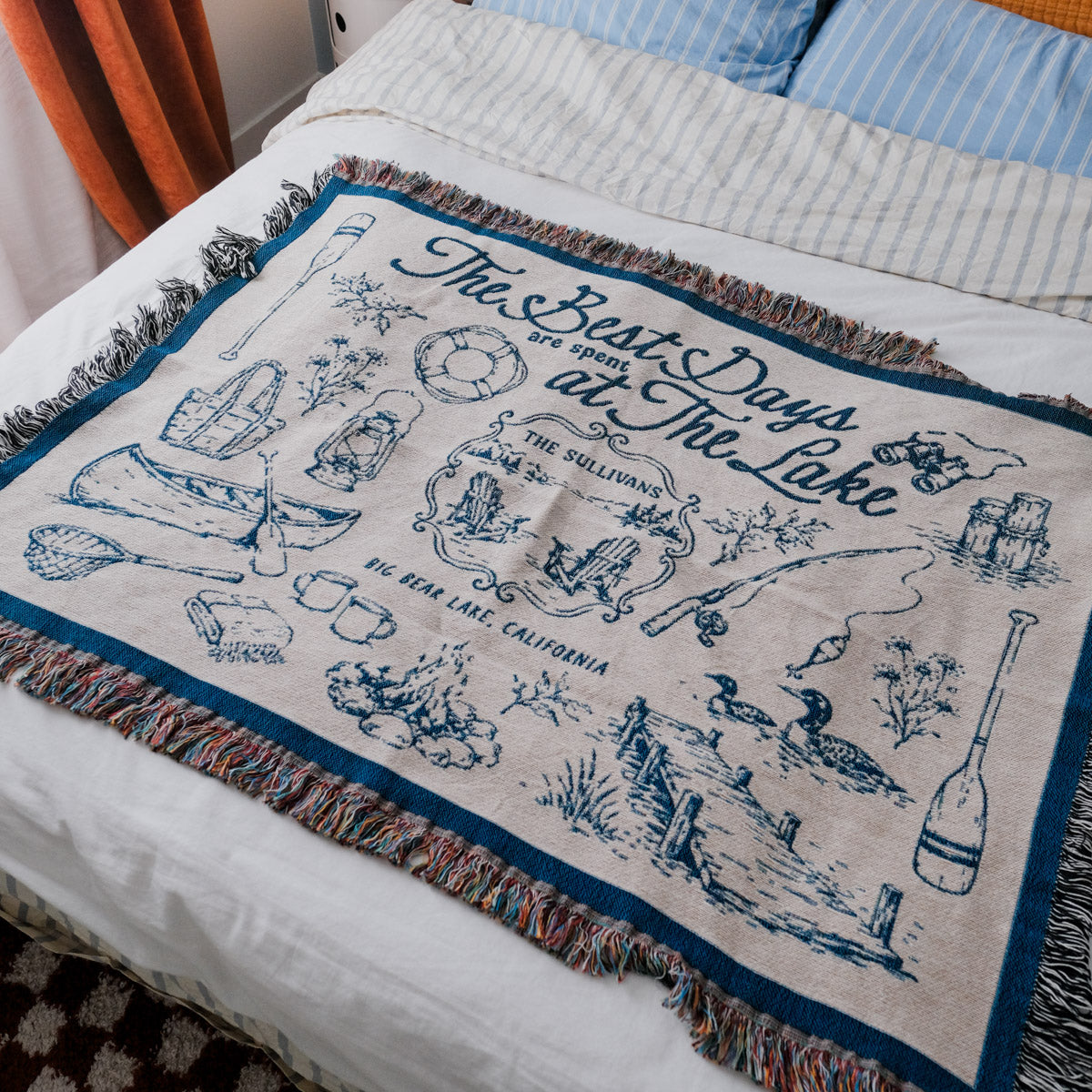 Personalized Couple Lake House Woven Blanket