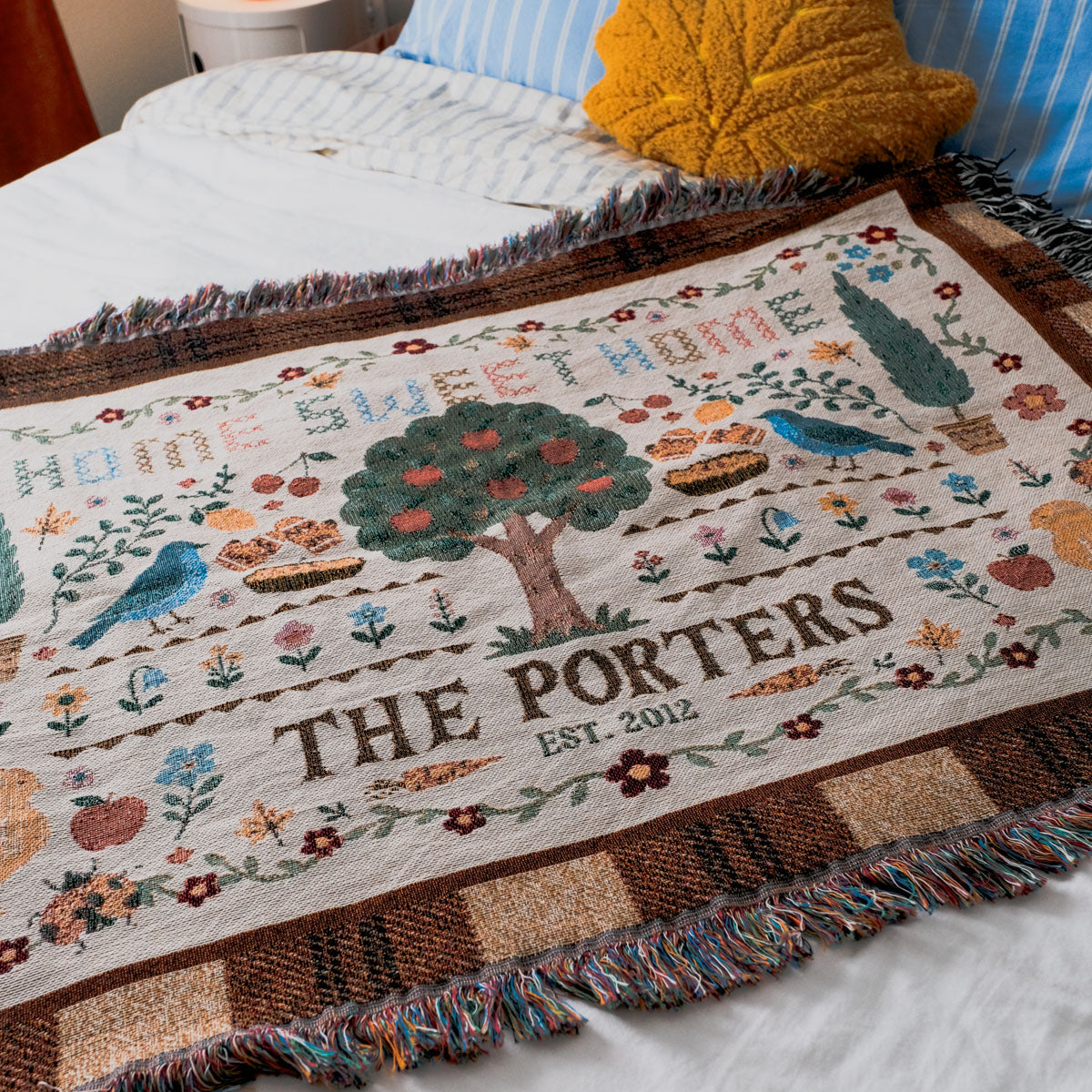 Personalized Cozy Fall Family Woven Blanket