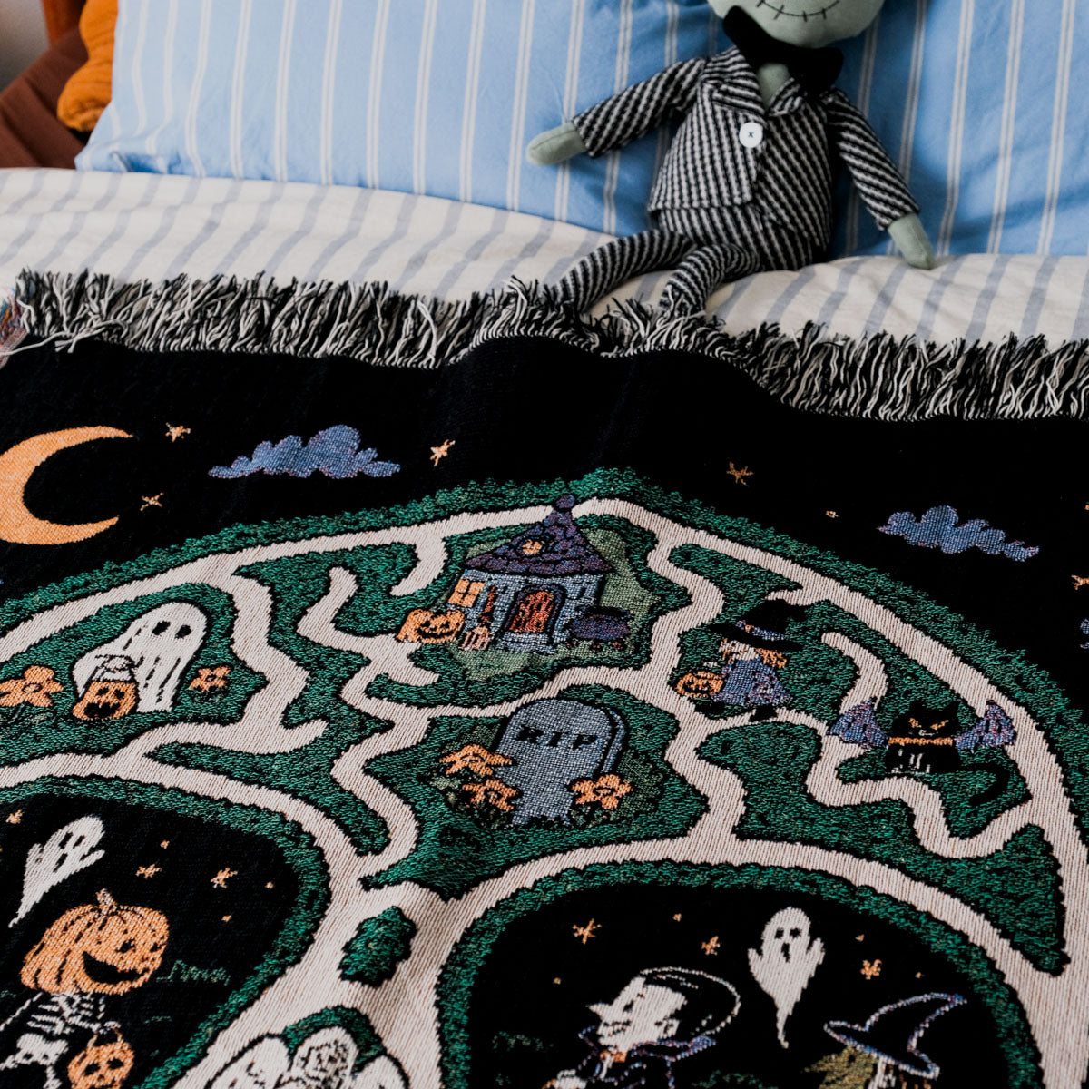 Personalized Family Skull Map Halloween Woven Blanket