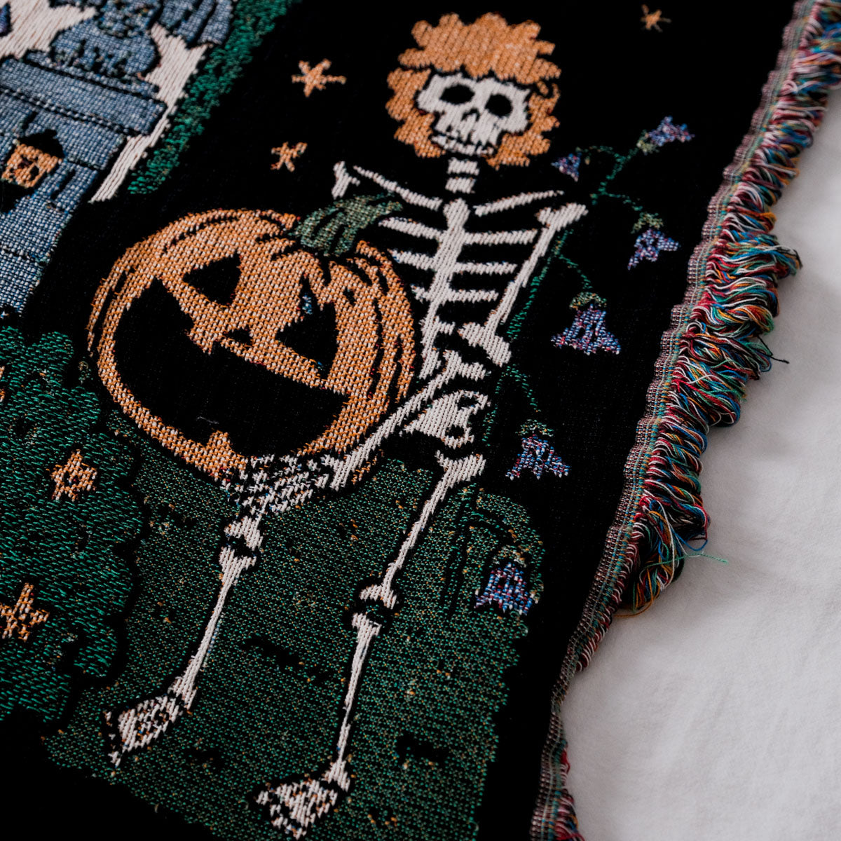 Personalized Family Skull Map Halloween Woven Blanket