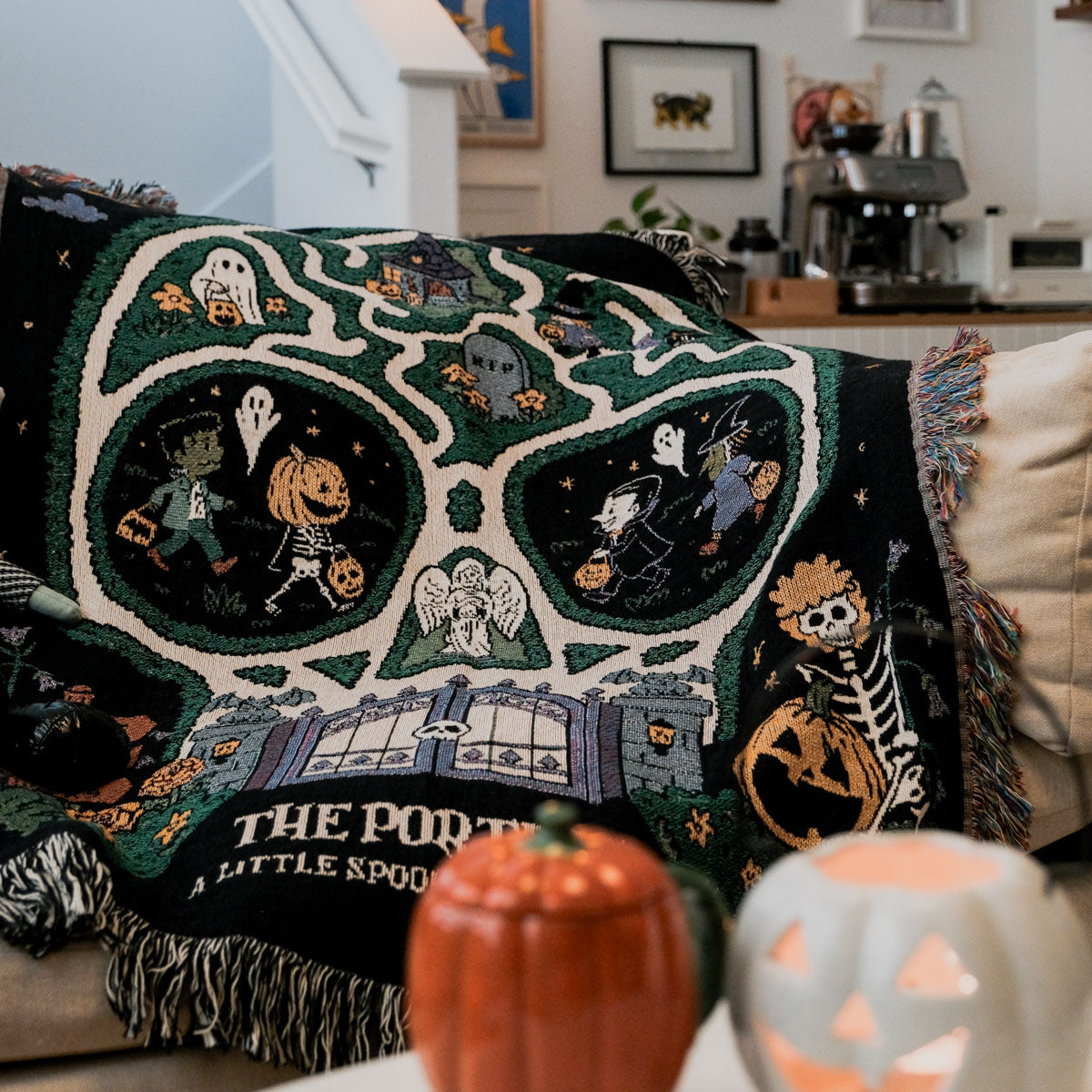 Personalized Family Skull Map Halloween Woven Blanket