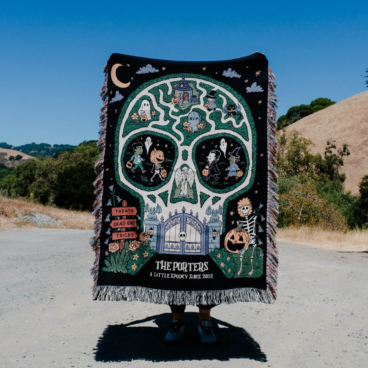 Personalized Family Skull Map Halloween Woven Blanket