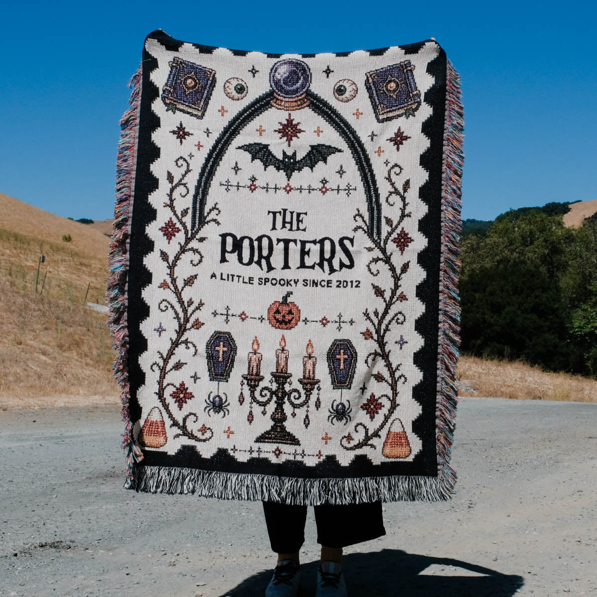Personalized Family Cross-Stitched Halloween Woven Blanket