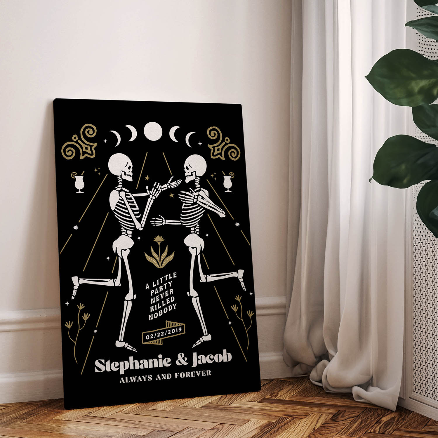 Personalized Couple Dancing Skeletons Canvas Wrap