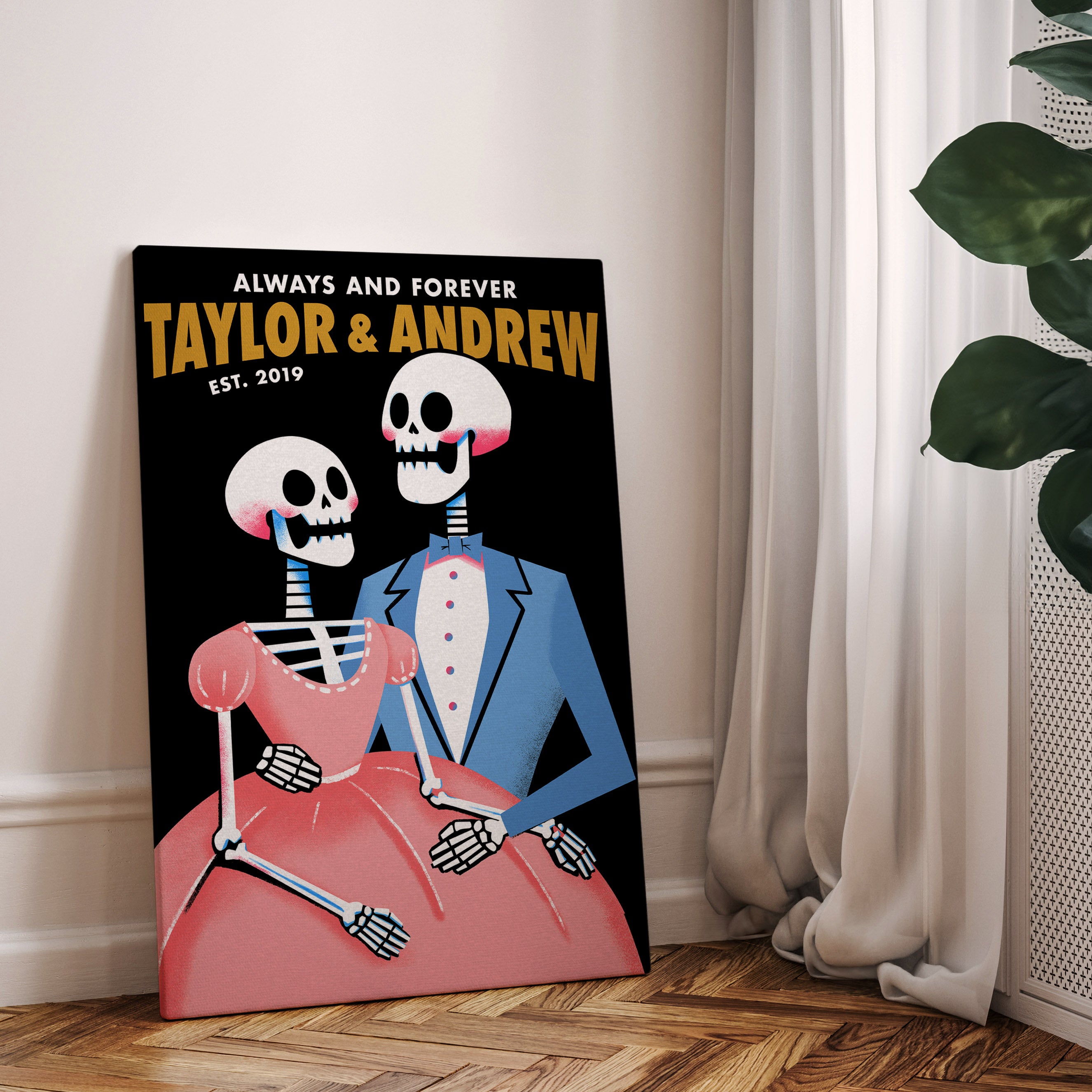 Personalized Fancy Dressed Skeletons Canvas Wrap - Relatable Basic