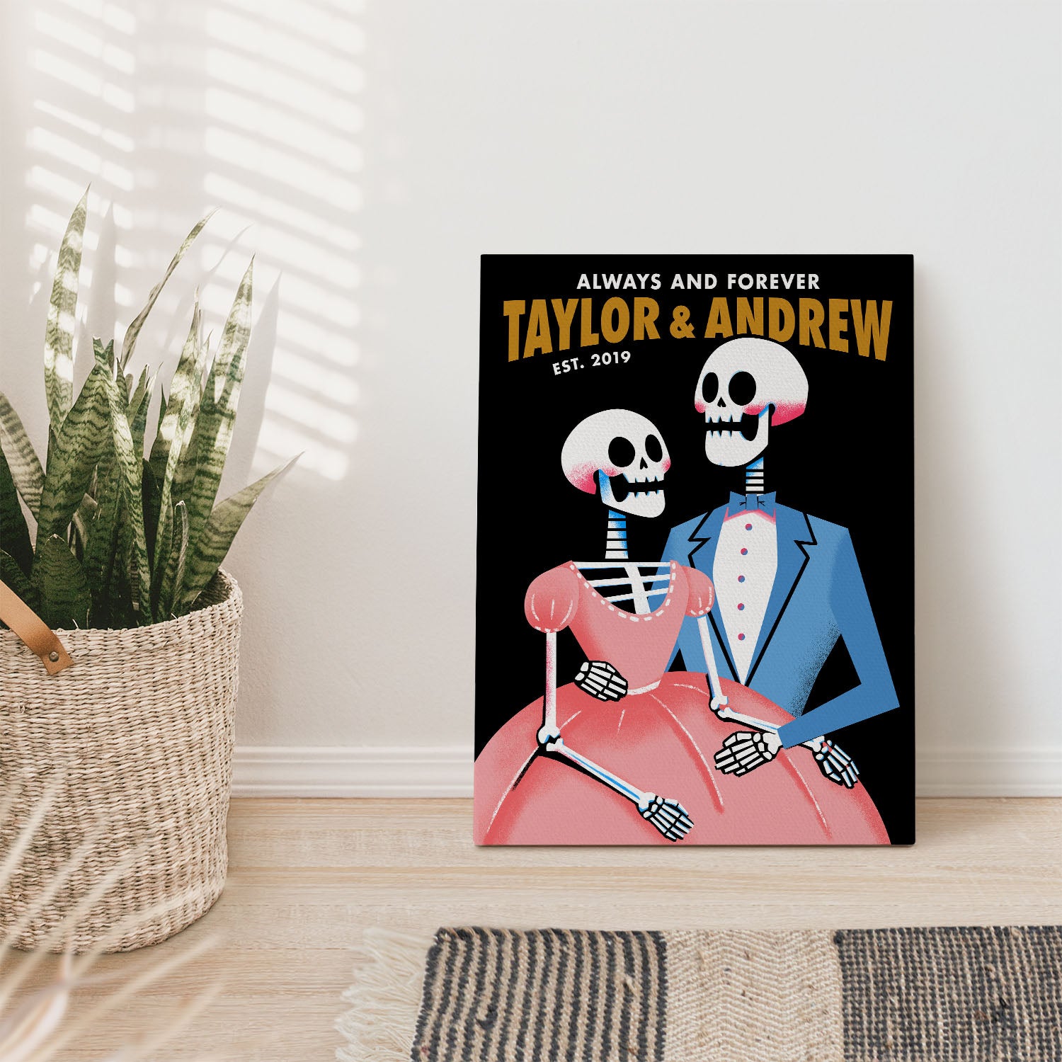 Personalized Fancy Dressed Skeletons Canvas Wrap - Relatable Basic