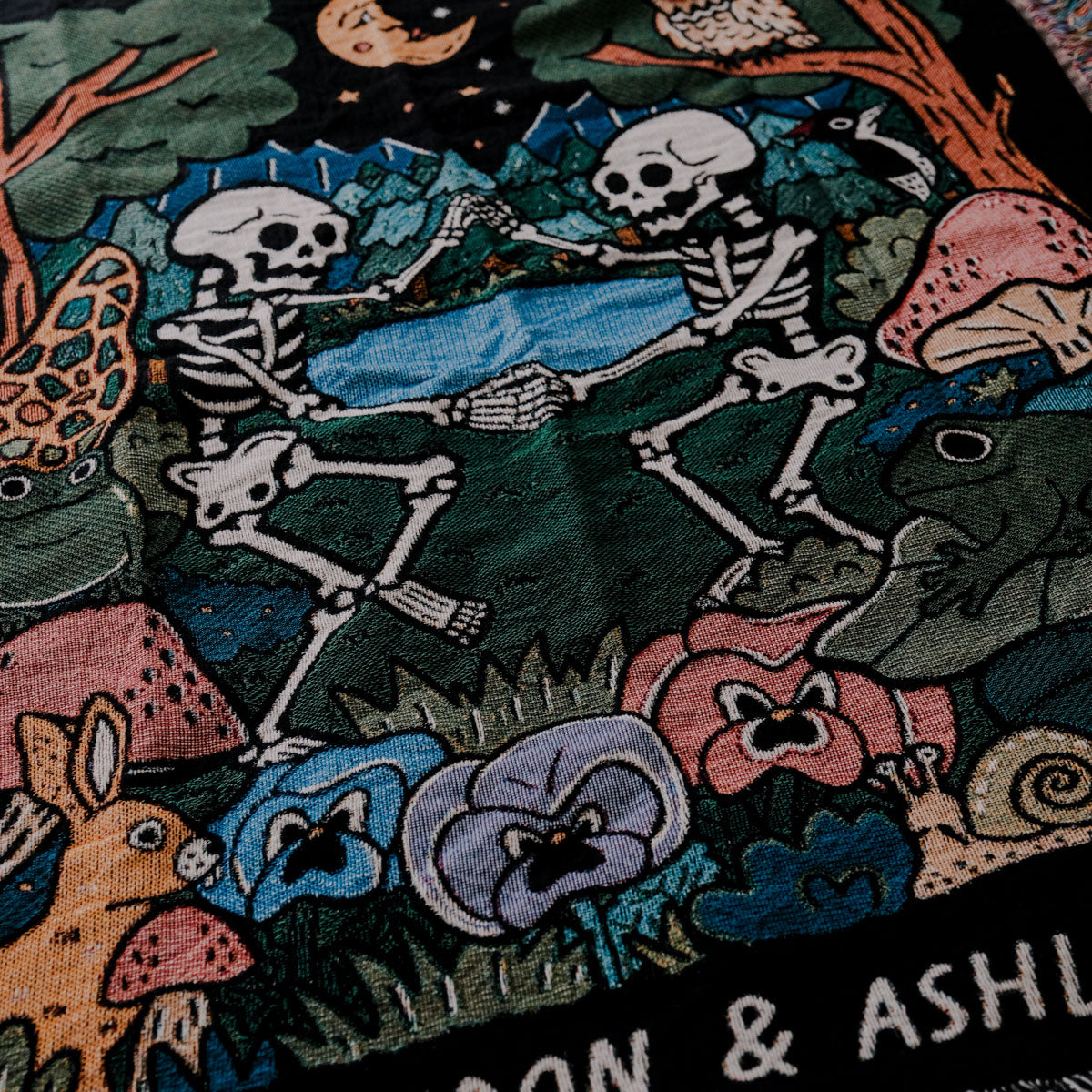 Personalized Forest Skeleton Couple Woven Blanket