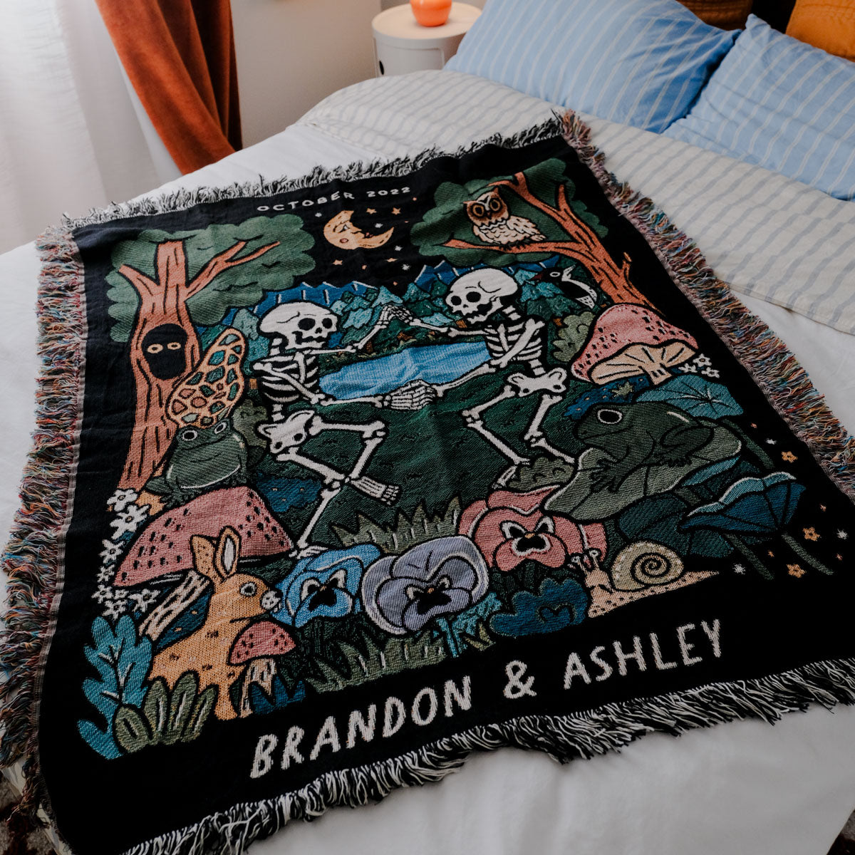 Personalized Forest Skeleton Couple Woven Blanket