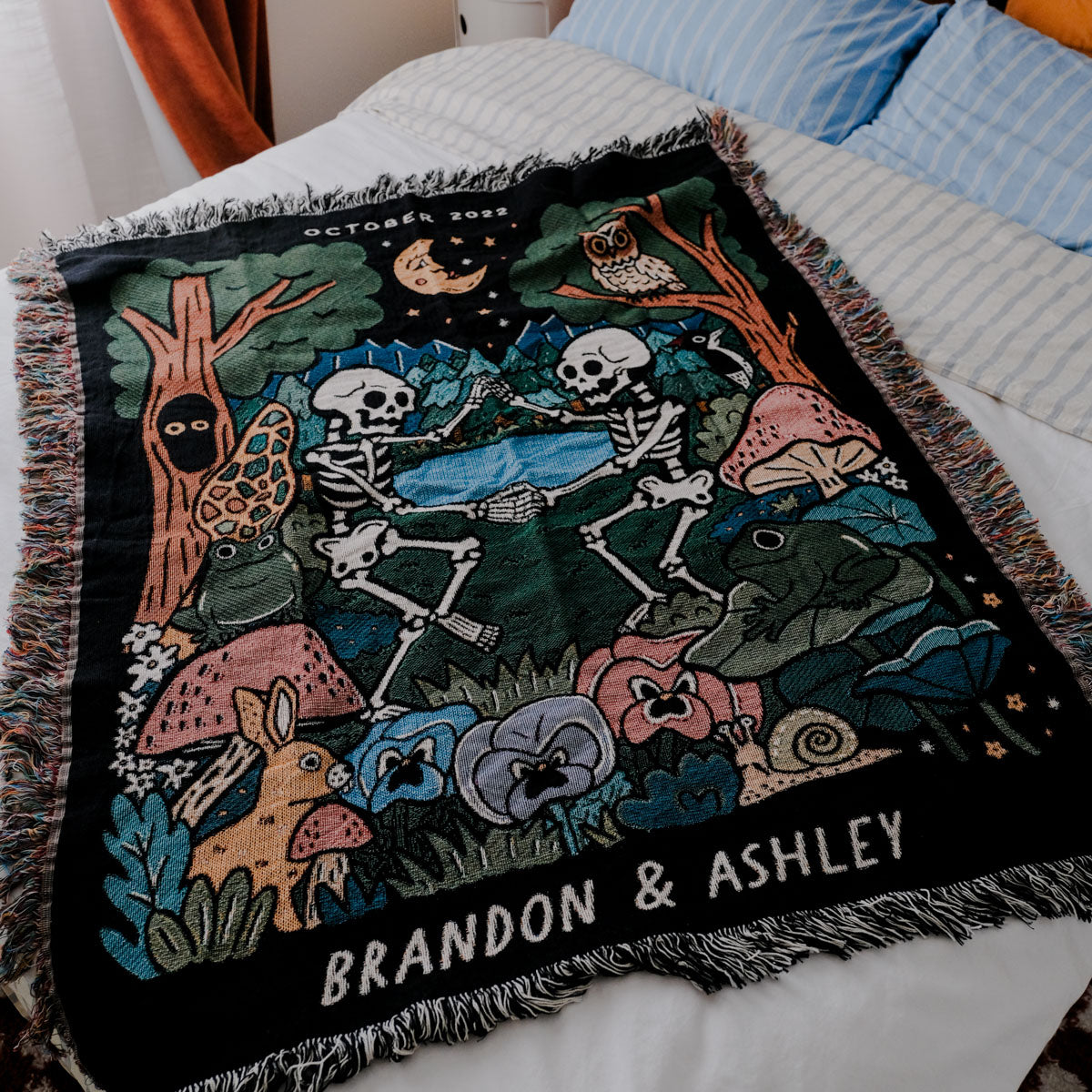 Personalized Forest Skeleton Couple Woven Blanket