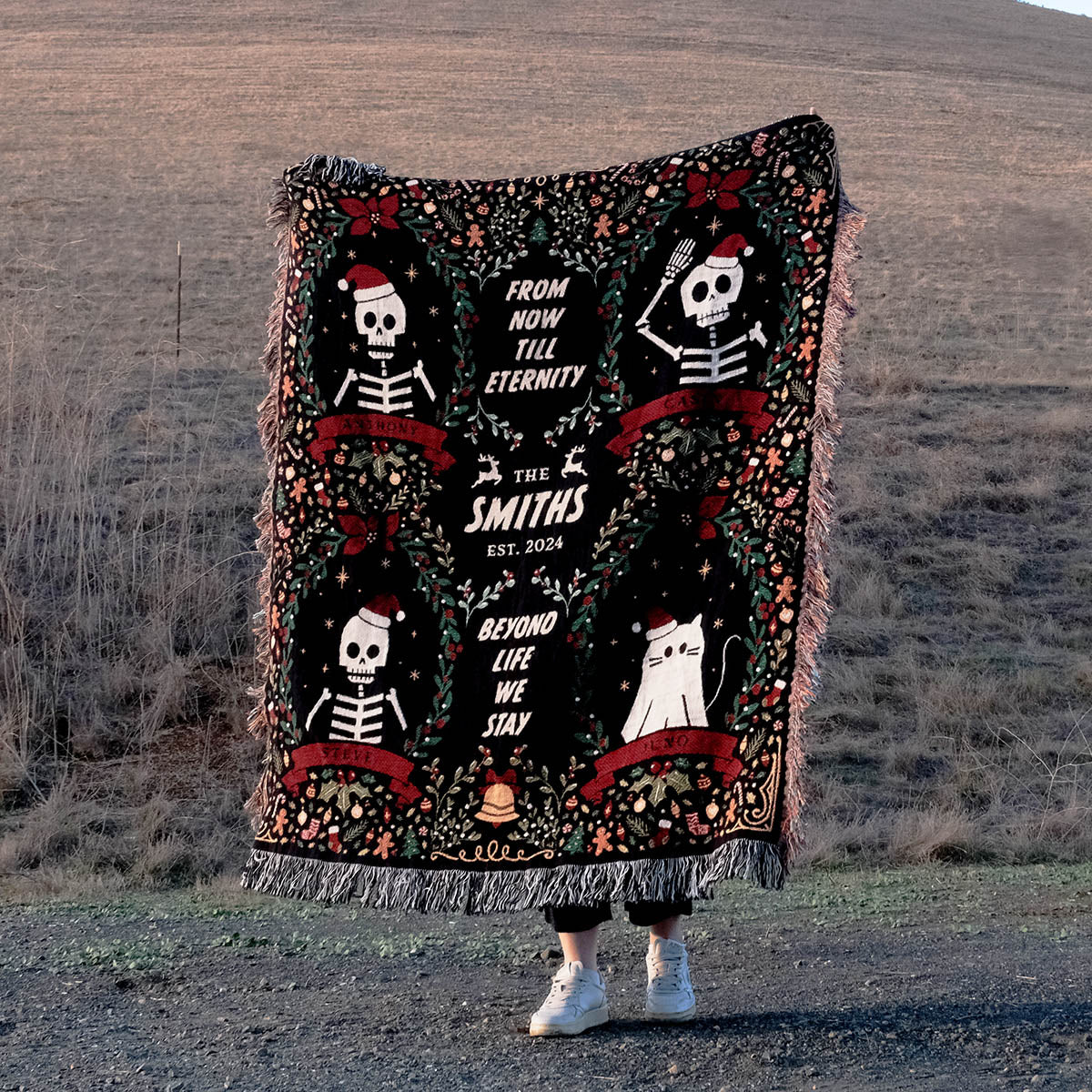 Personalized Christmas Four Frames Haunted Woven Blanket